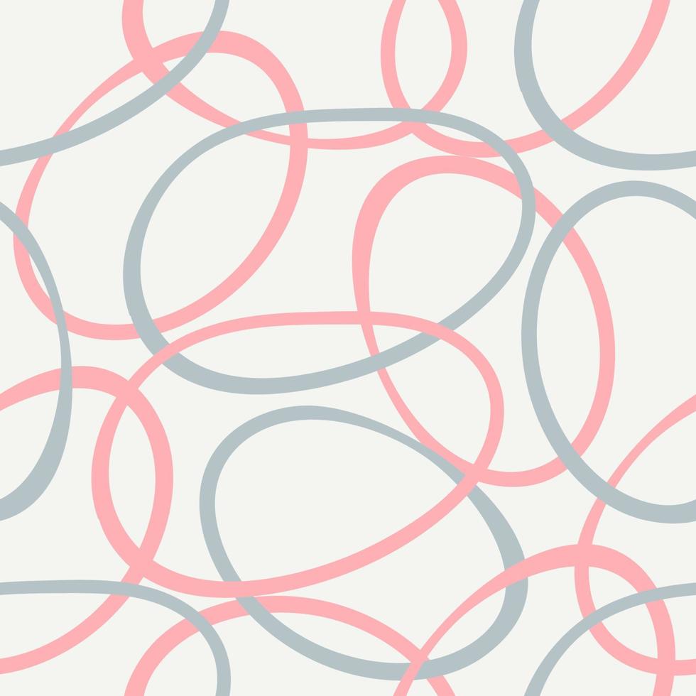 Abstract seamless background made of set of rings, vector illustration, uneven circles, clothing print background, pink gray
