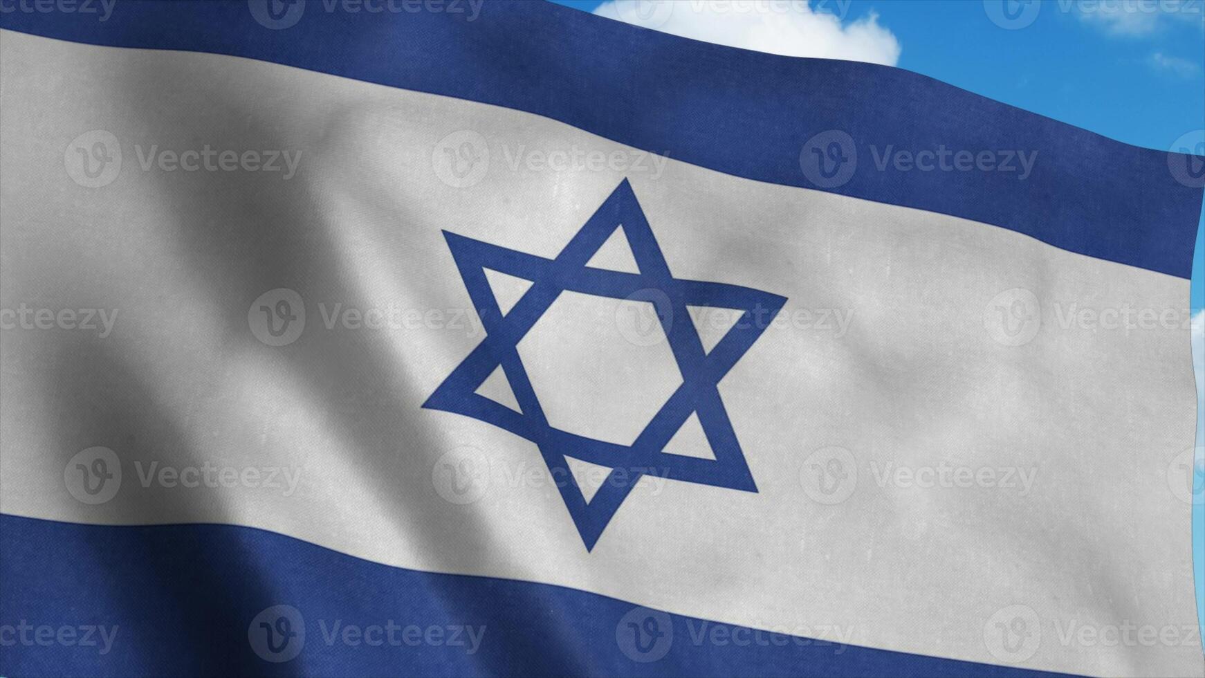 The national flag of Israel waving in the wind, blue sky background. 3d rendering photo