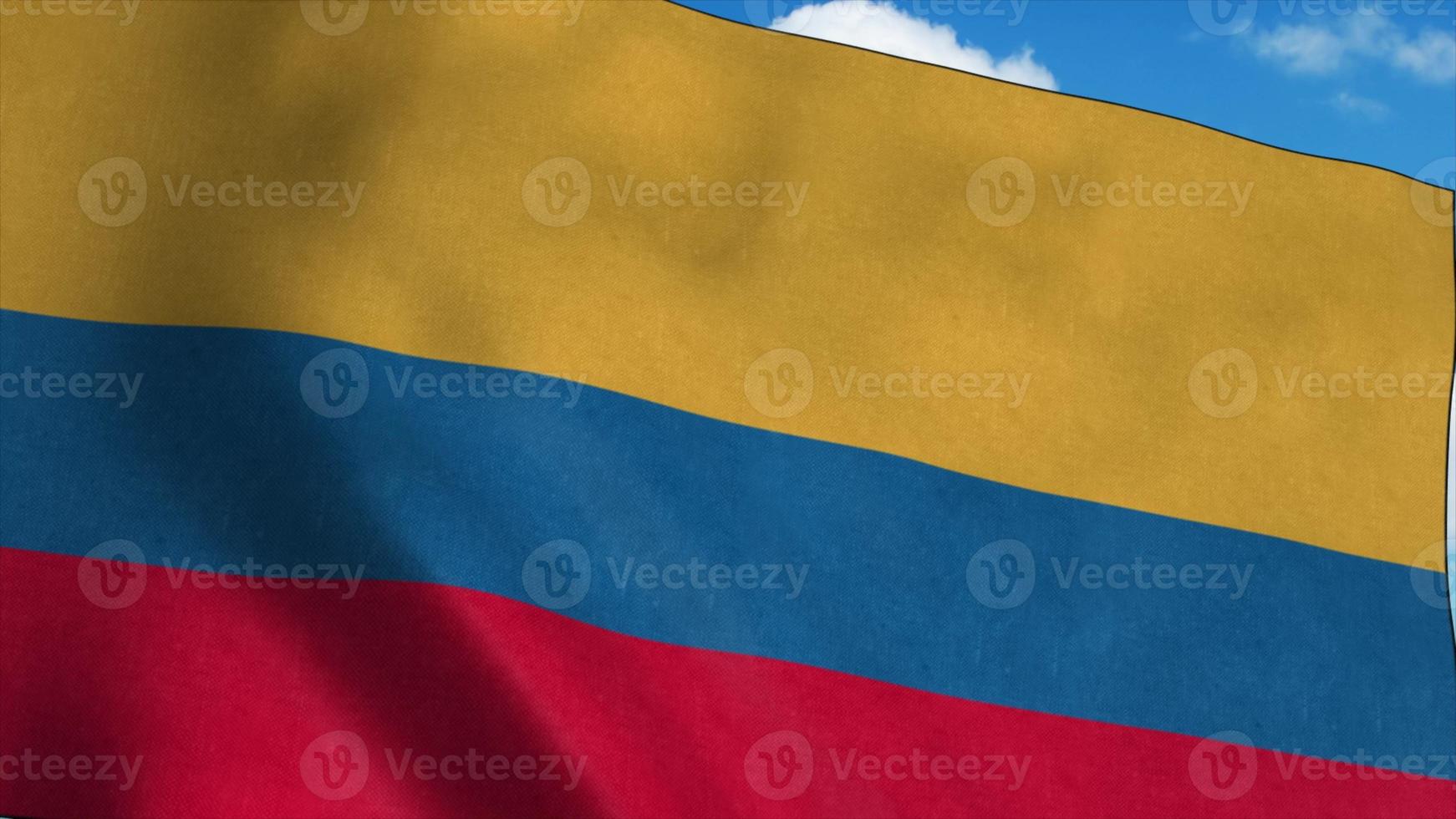 Colombia waving in the wind, blue sky background. 3d rendering photo