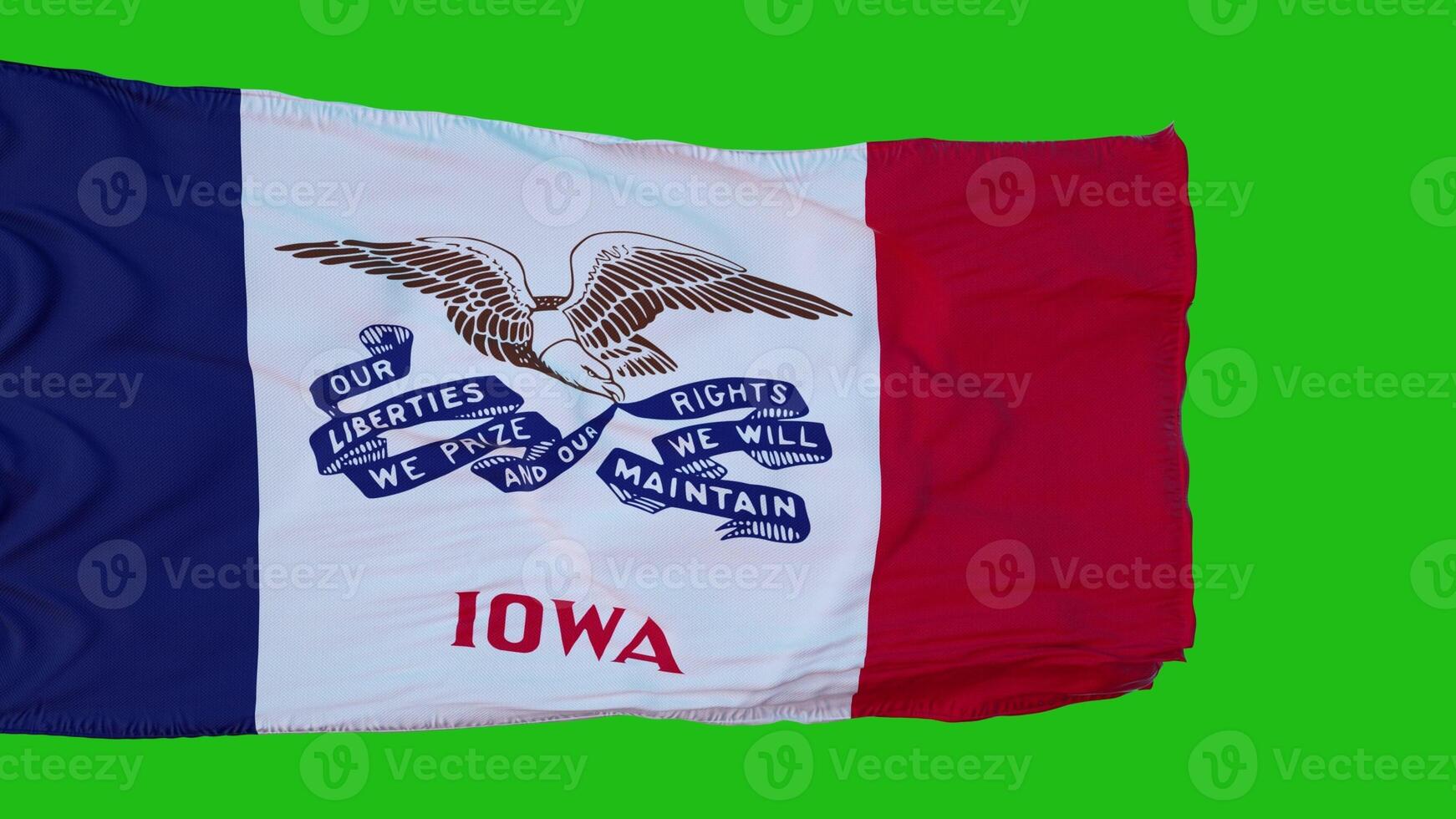 Flag of Iowa on Green Screen. Perfect for your own background using green screen. 3d rendering photo