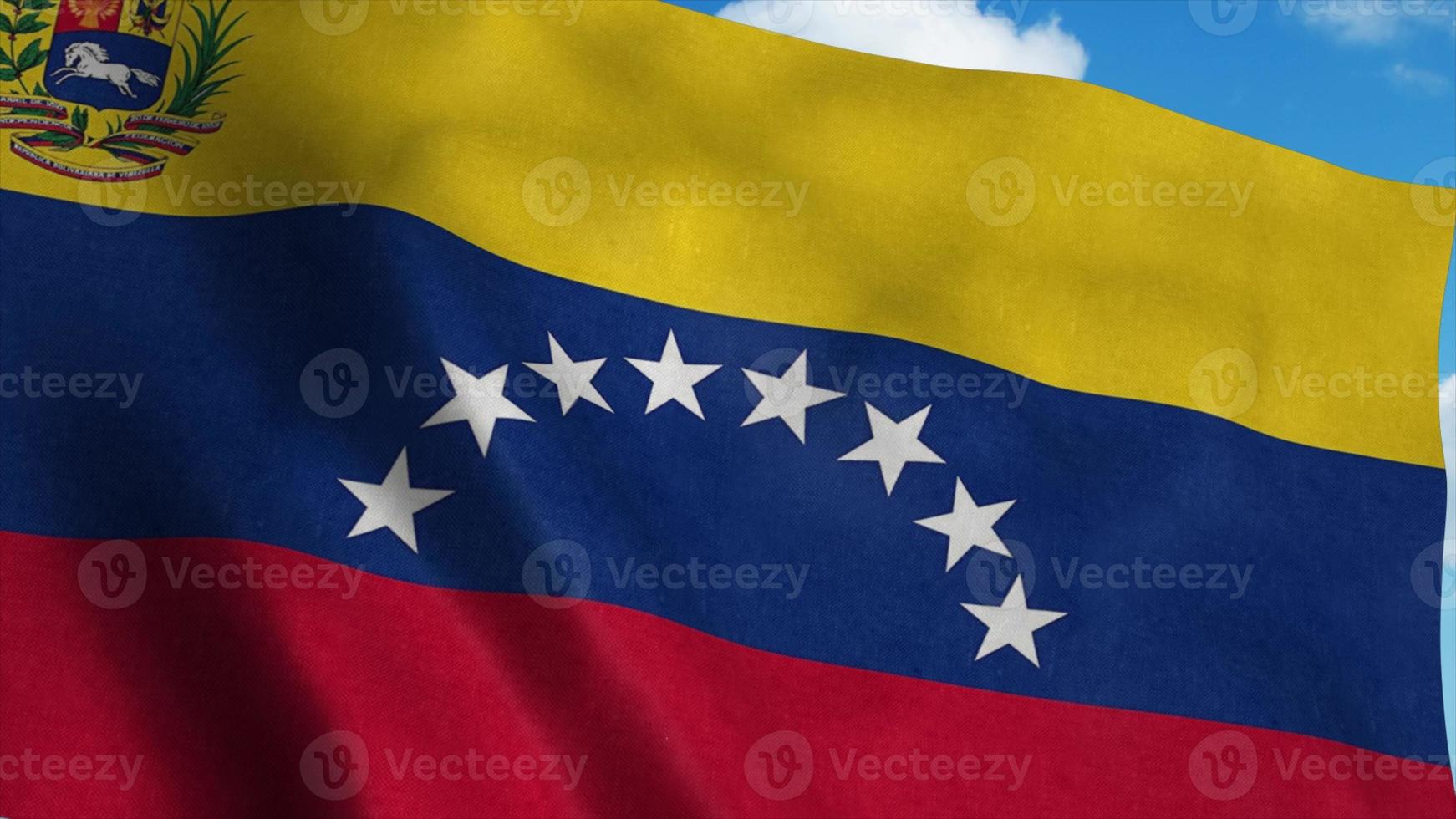 Venezuela flag waving in the wind, blue sky background. 3d rendering photo