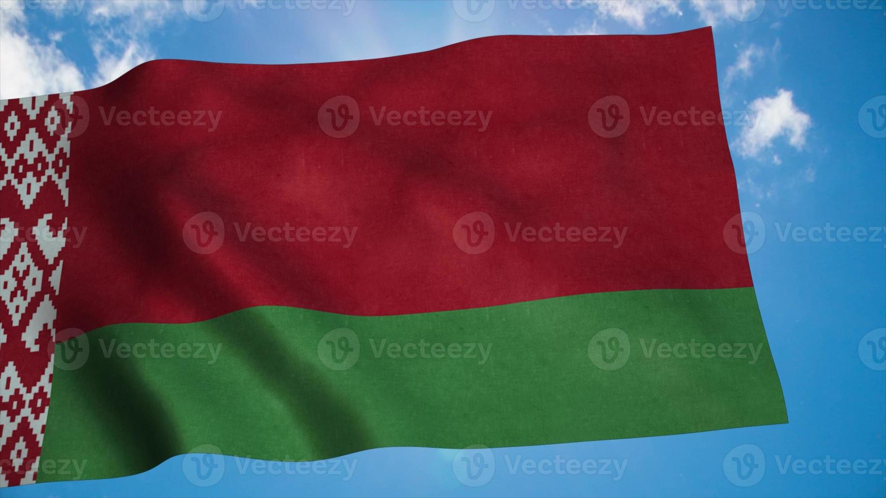 Belarus flag waving in the wind, blue sky background. 3d rendering photo