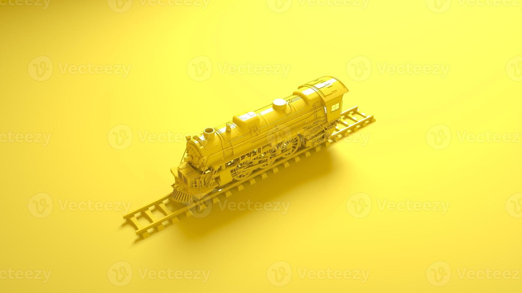 tren locomotor aislado sobre fondo amarillo. representación 3d foto