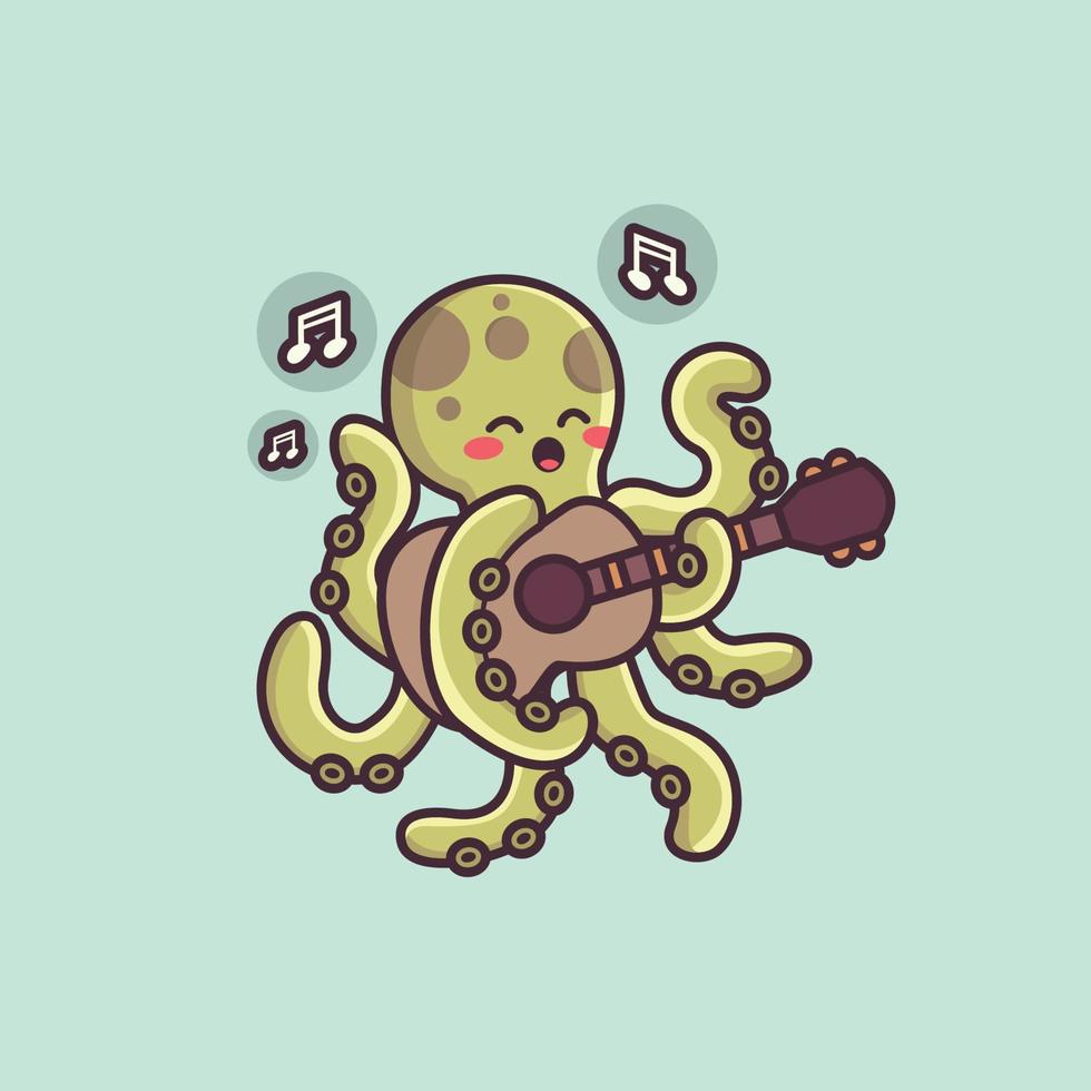 cute octopus playing guitar and singing vector