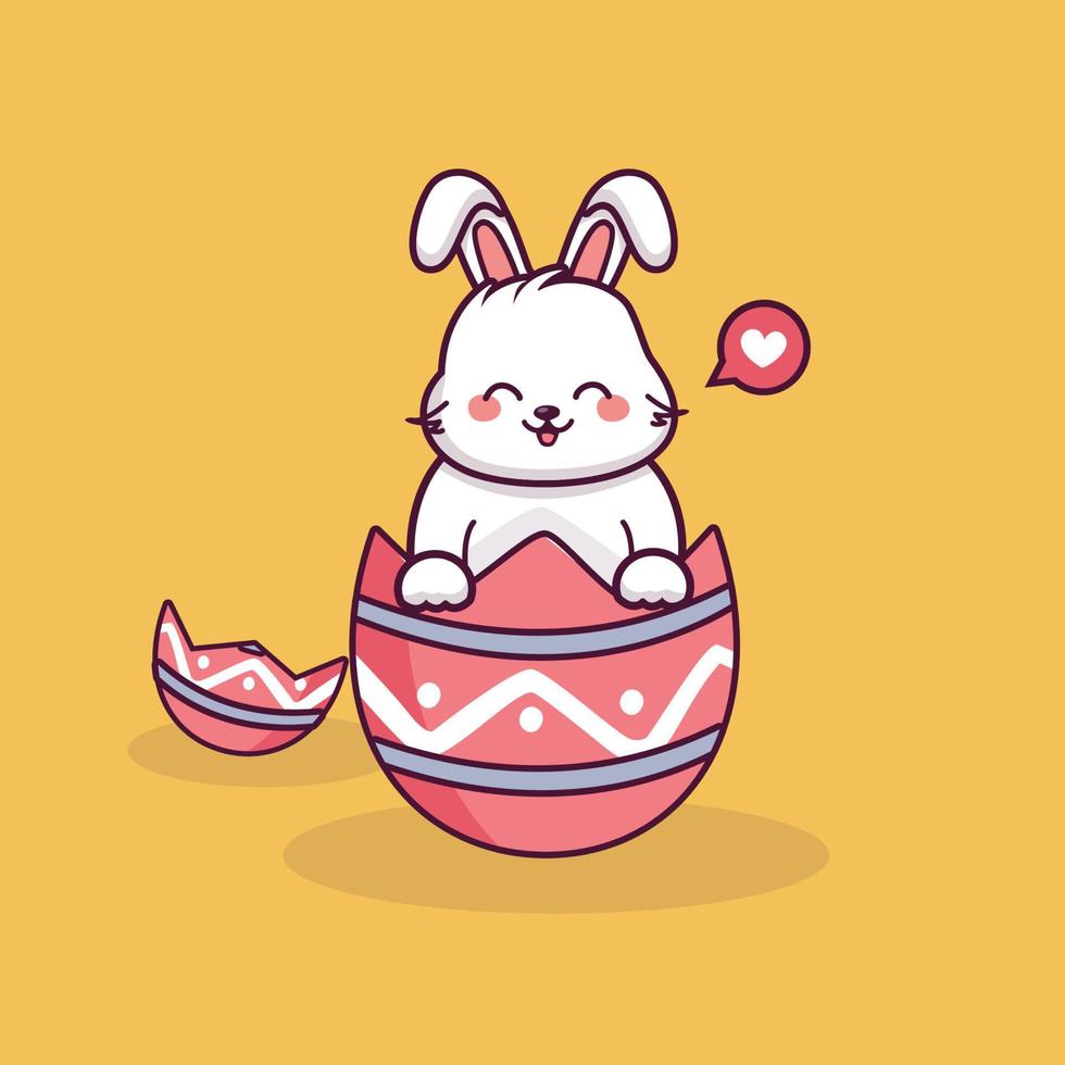 lindo conejito de pascua de dibujos animados con ilustración de huevo de pascua lindo animal conejo y personaje de huevo vector