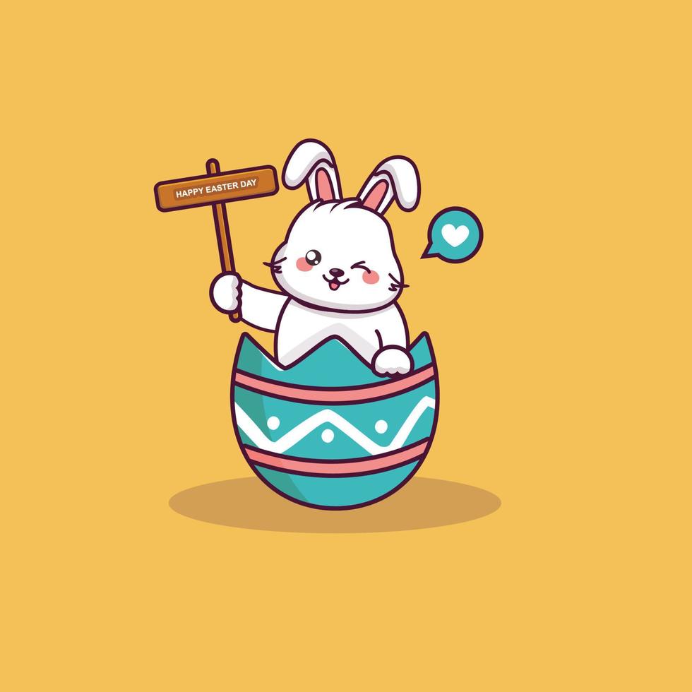 lindo conejito de pascua de dibujos animados sosteniendo la pancarta del día de pascua con decoración de huevo lindo conejo y huevo de dibujos animados vector