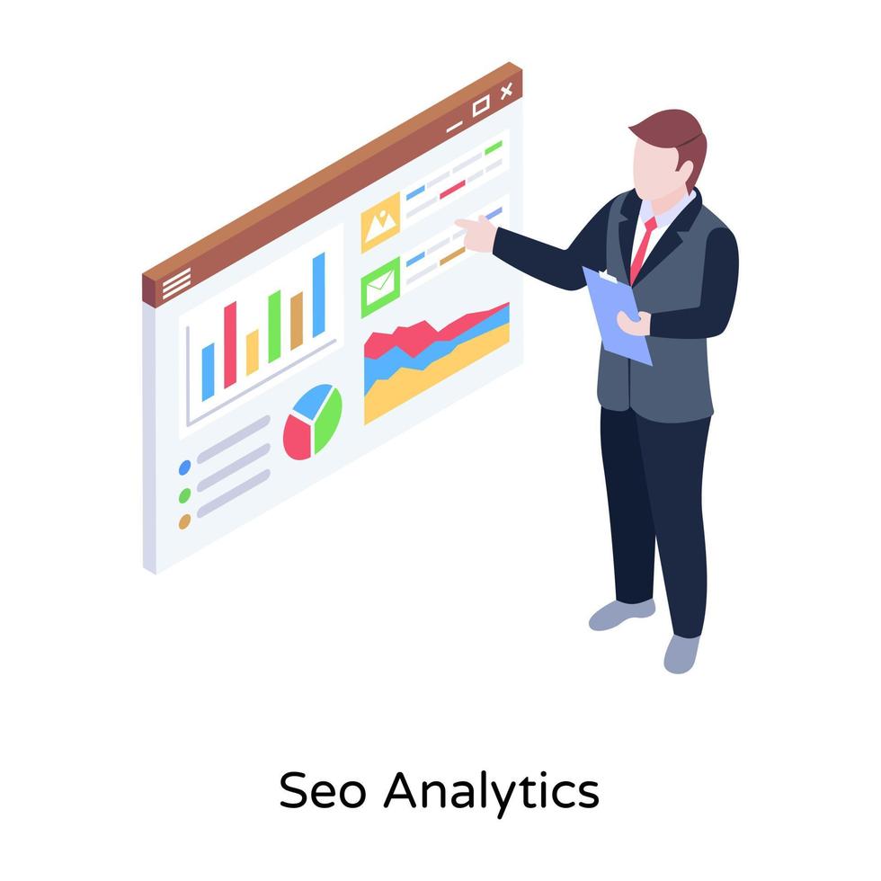 Seo audit isometric illustration, business presentation vector