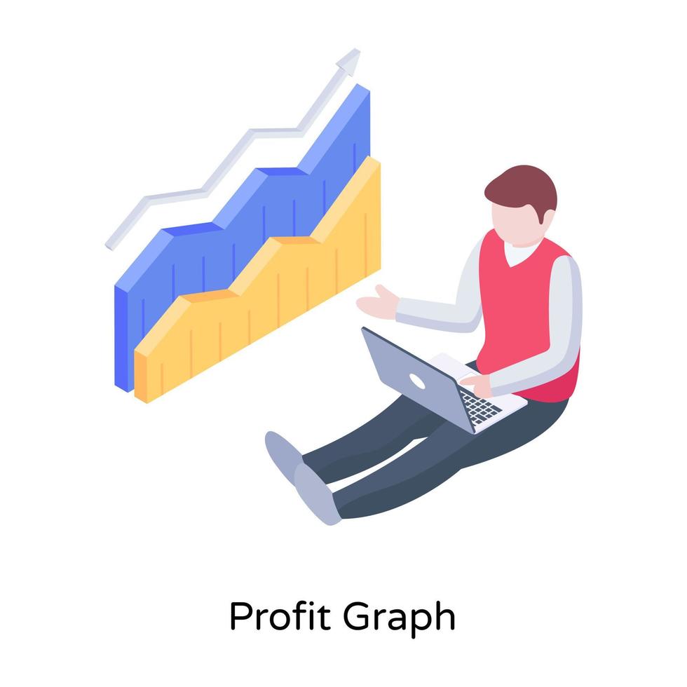 ilustración isométrica del gráfico de ganancias en estilo editable vector
