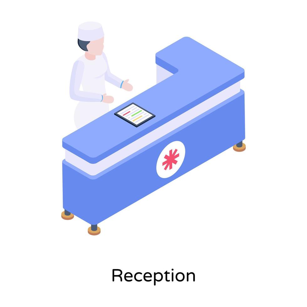 una ilustración de la recepción del hospital en diseño isométrico vector