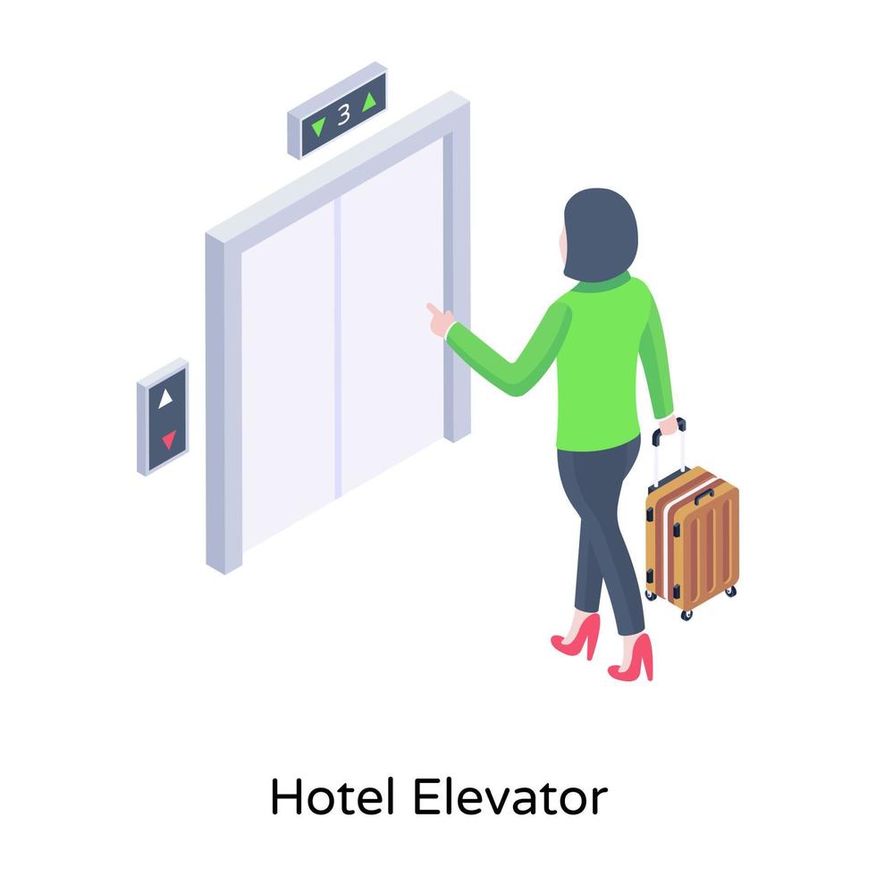 Hotel elevator isometric illustration, vertical transport service vector