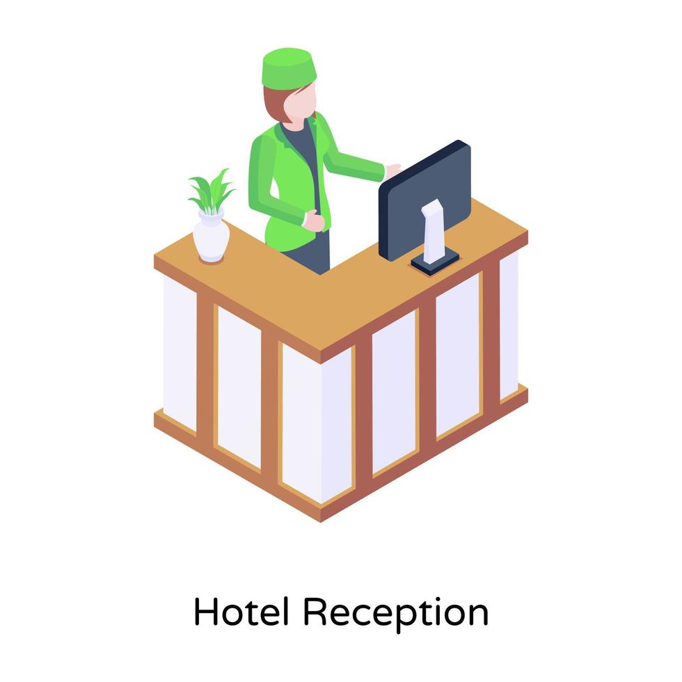 descargue la ilustración isométrica premium de la recepción del hotel vector