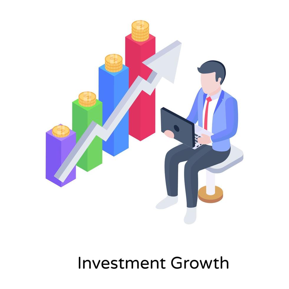 Profit isometric icon with high graphics, investment growth vector
