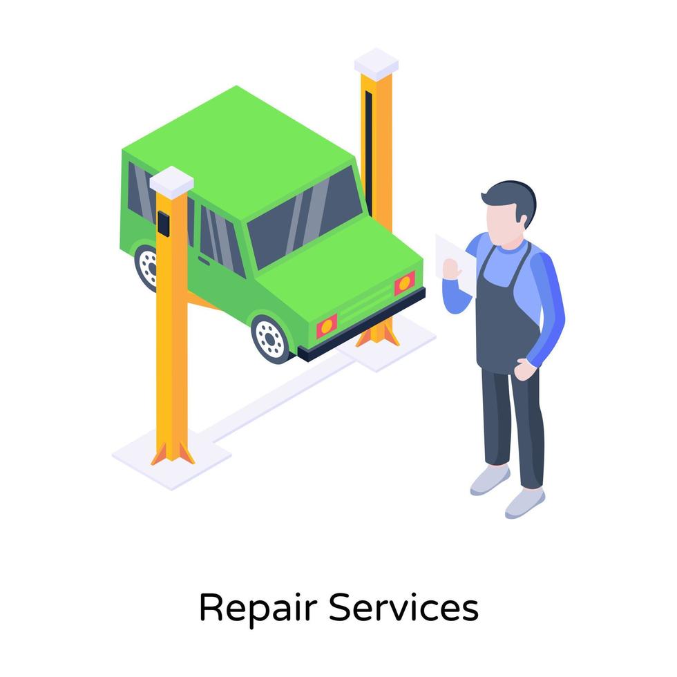 Car mechanic, a trendy isometric icon of repair services vector