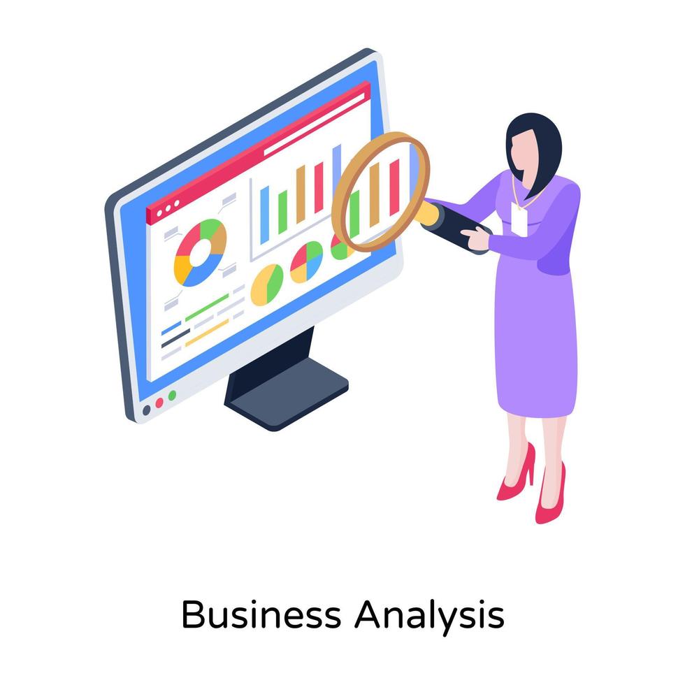 búsqueda de datos, ilustración isométrica de análisis empresarial vector