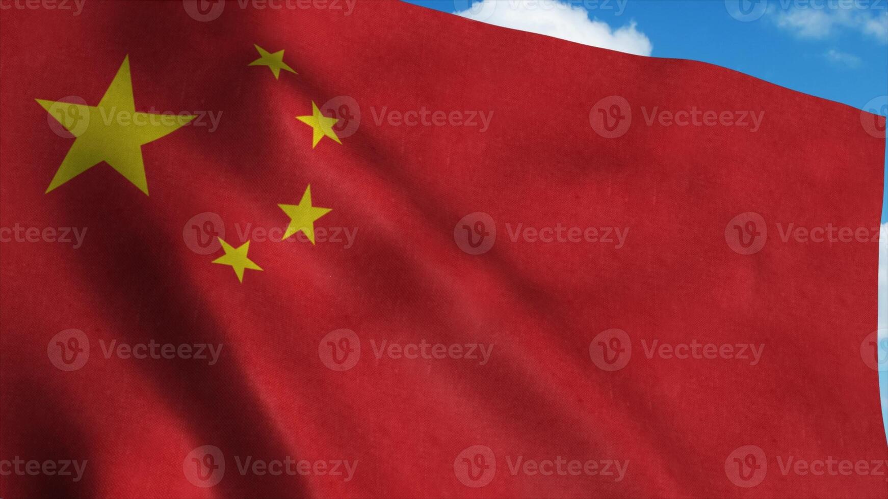 Red Chinese Flag waving in the wind, blue sky background. 3d rendering photo