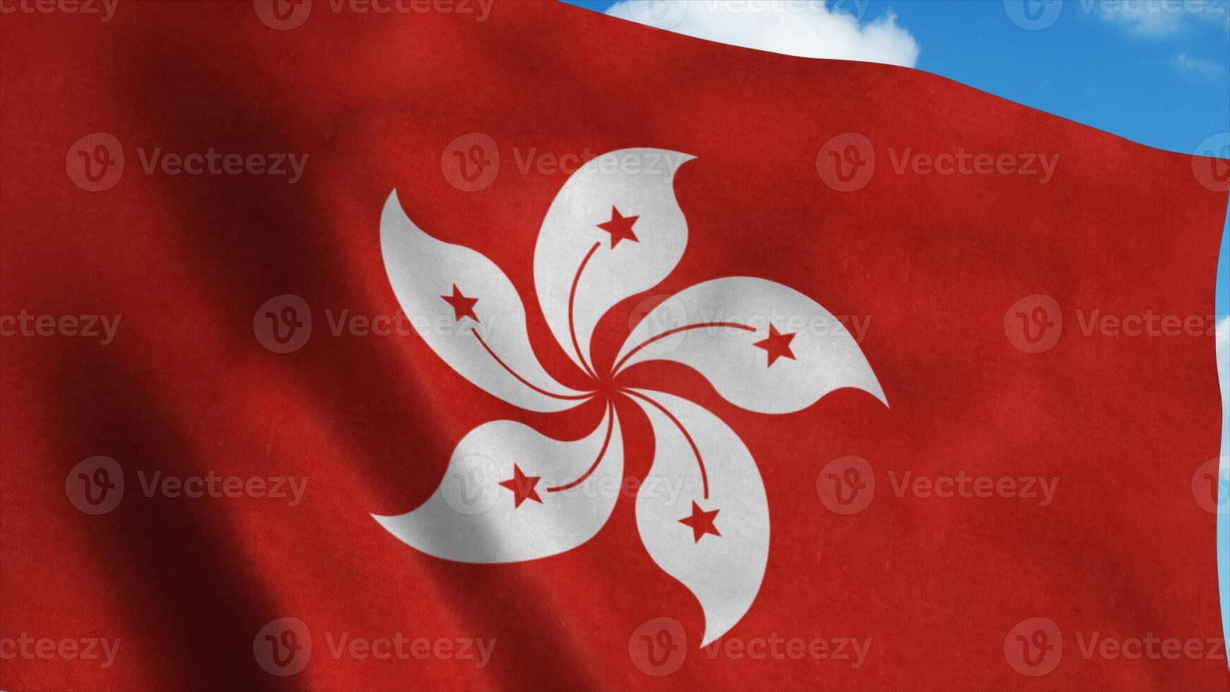 The national flag of Hong Kong waving in the wind, blue sky background. 3d rendering photo