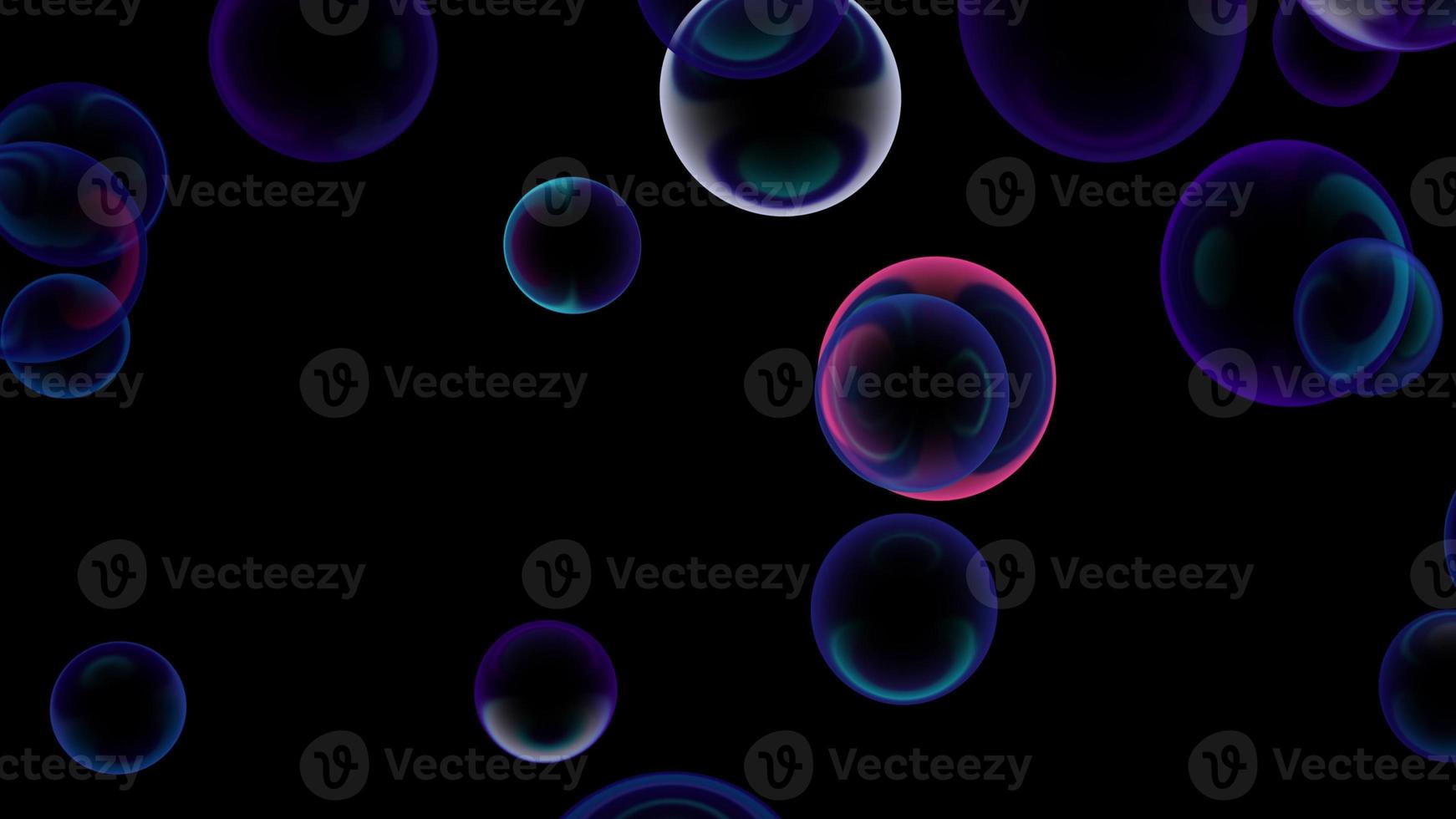 Soap bubbles fly up on a black background. 3d illustration photo