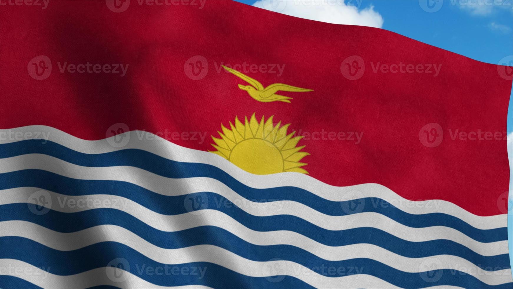 bandera de kiribati ondeando en el viento, fondo de cielo azul. representación 3d foto