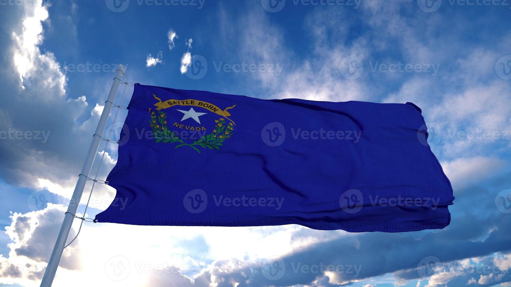 bandera de nevada en un asta de bandera ondeando en el viento, fondo de cielo azul. representación 3d foto