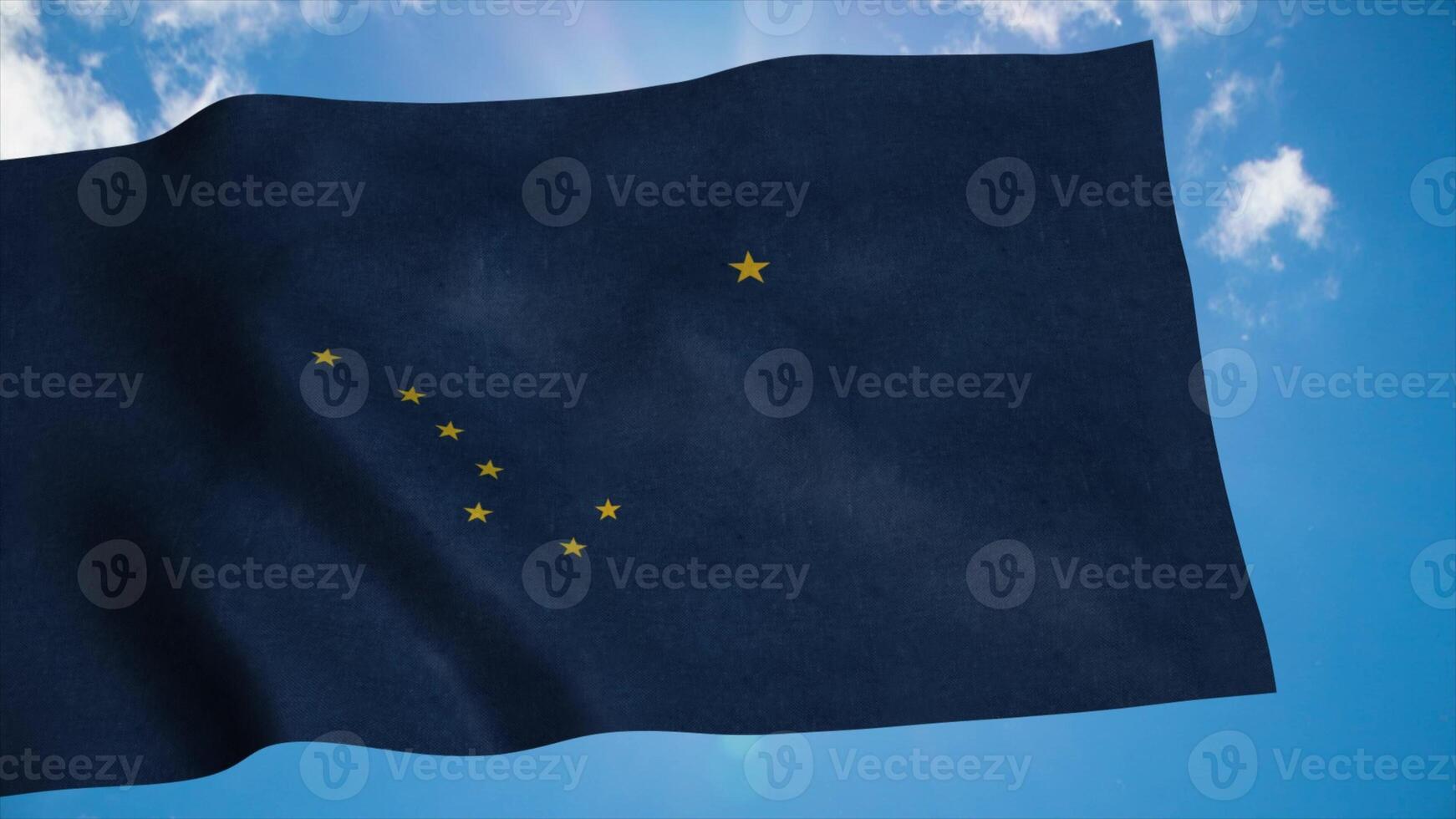 Alaska flag waving in the wind, blue sky background. 3d rendering photo