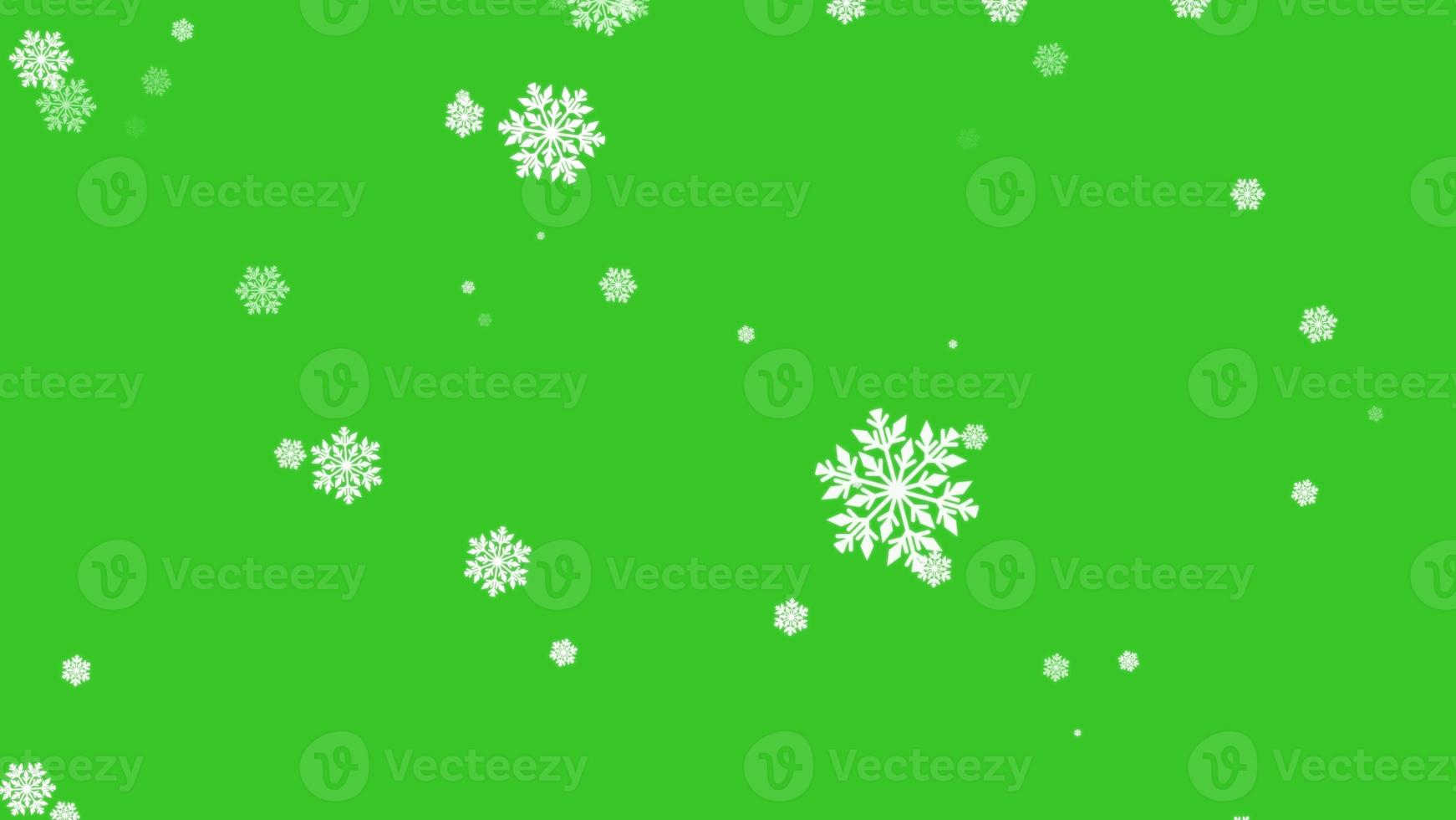 nieve de dibujos animados que cae aislada en pantalla verde. representación 3d foto