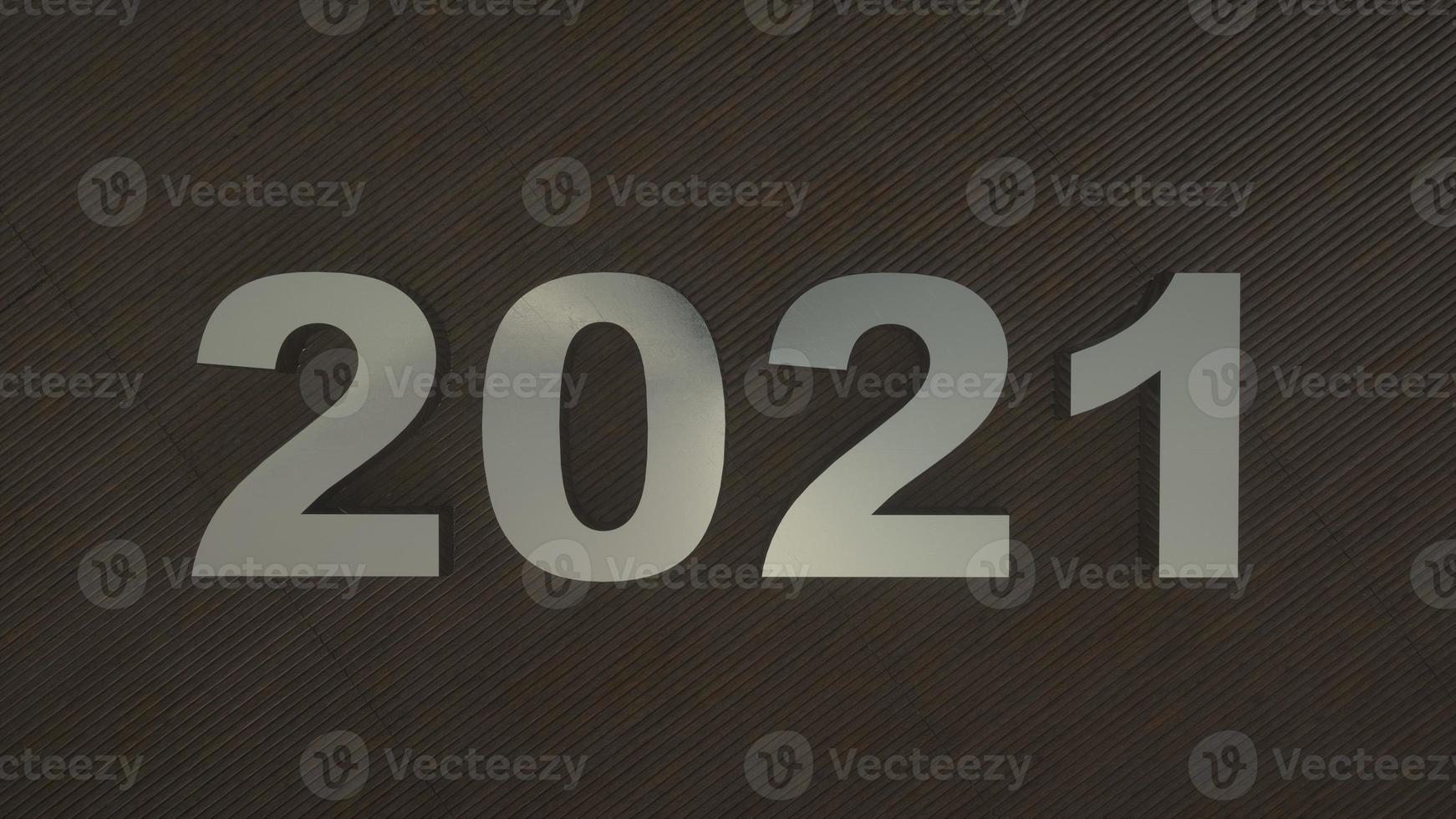 The year 2021 written on a wooden background. 3d illustration photo