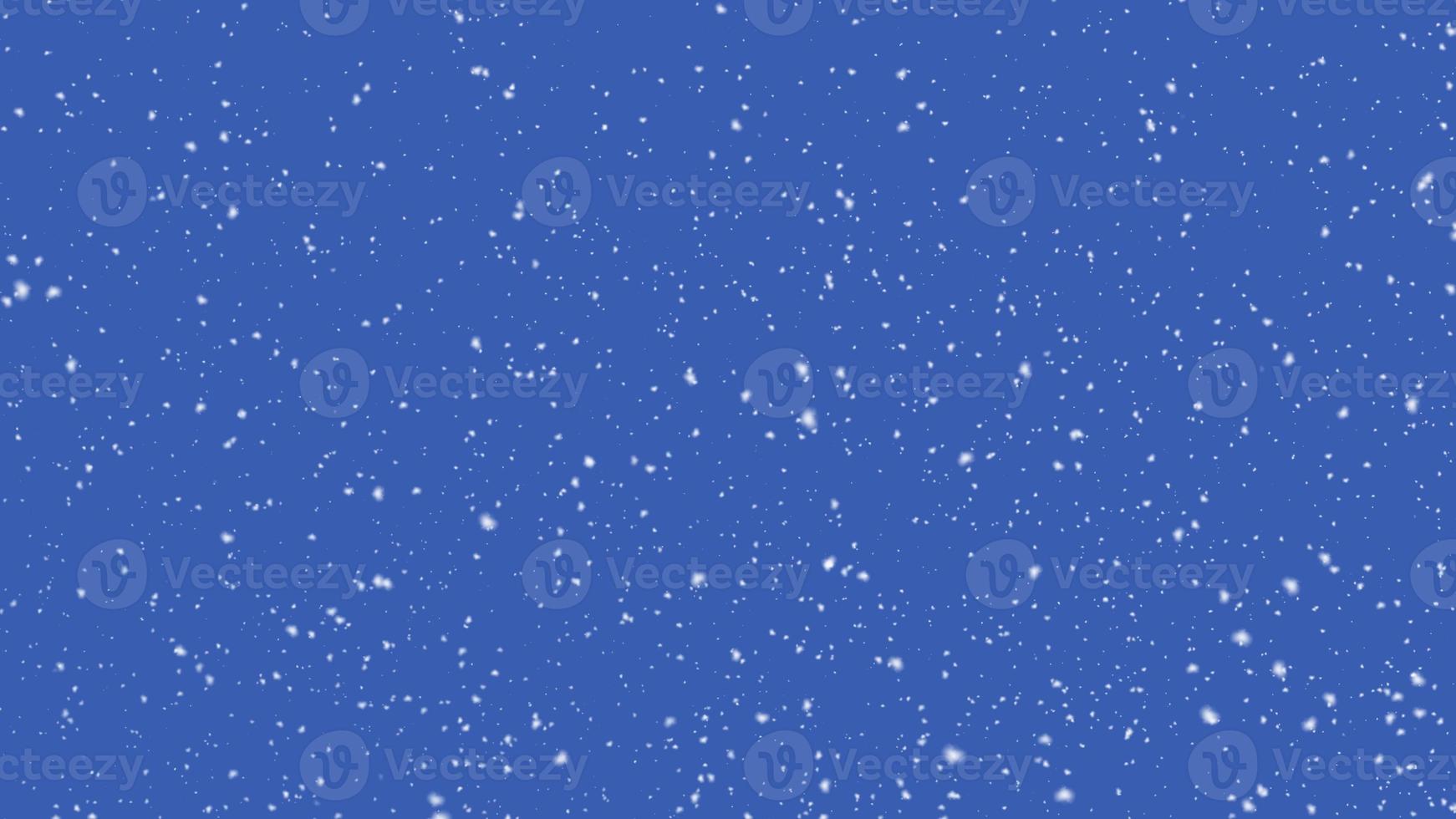 animación de copos de nieve de partículas que caen sobre fondo azul. representación 3d foto