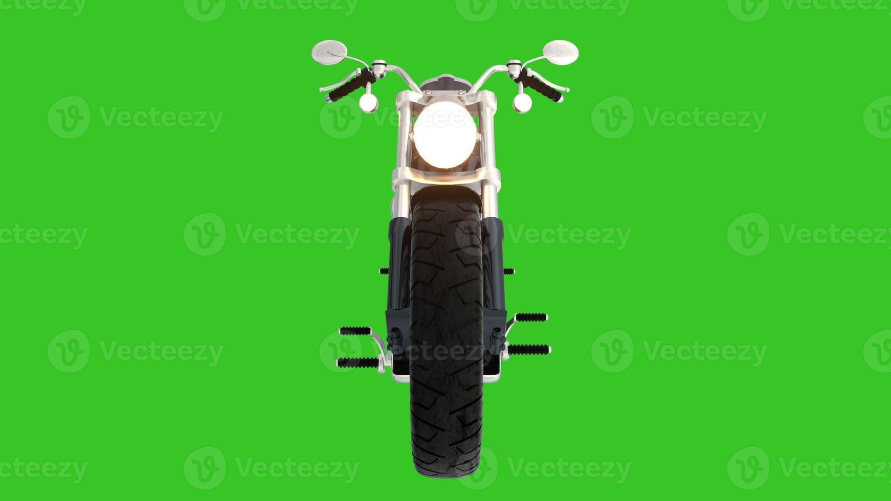Classic Motorbike on a green screen. Front view. 3d rendering photo