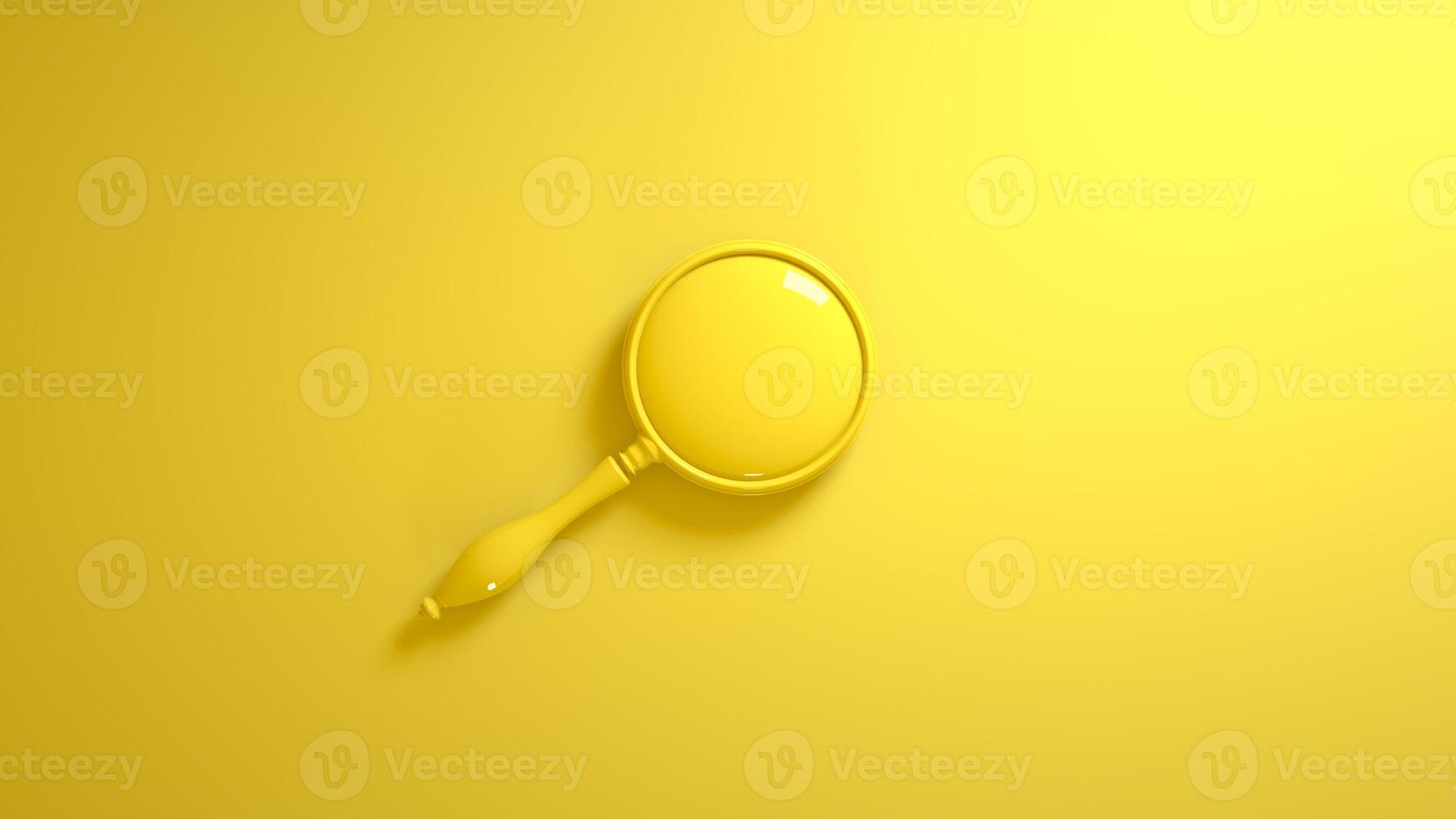 Old magnifying glass isolated on yellow background. 3d illustration photo