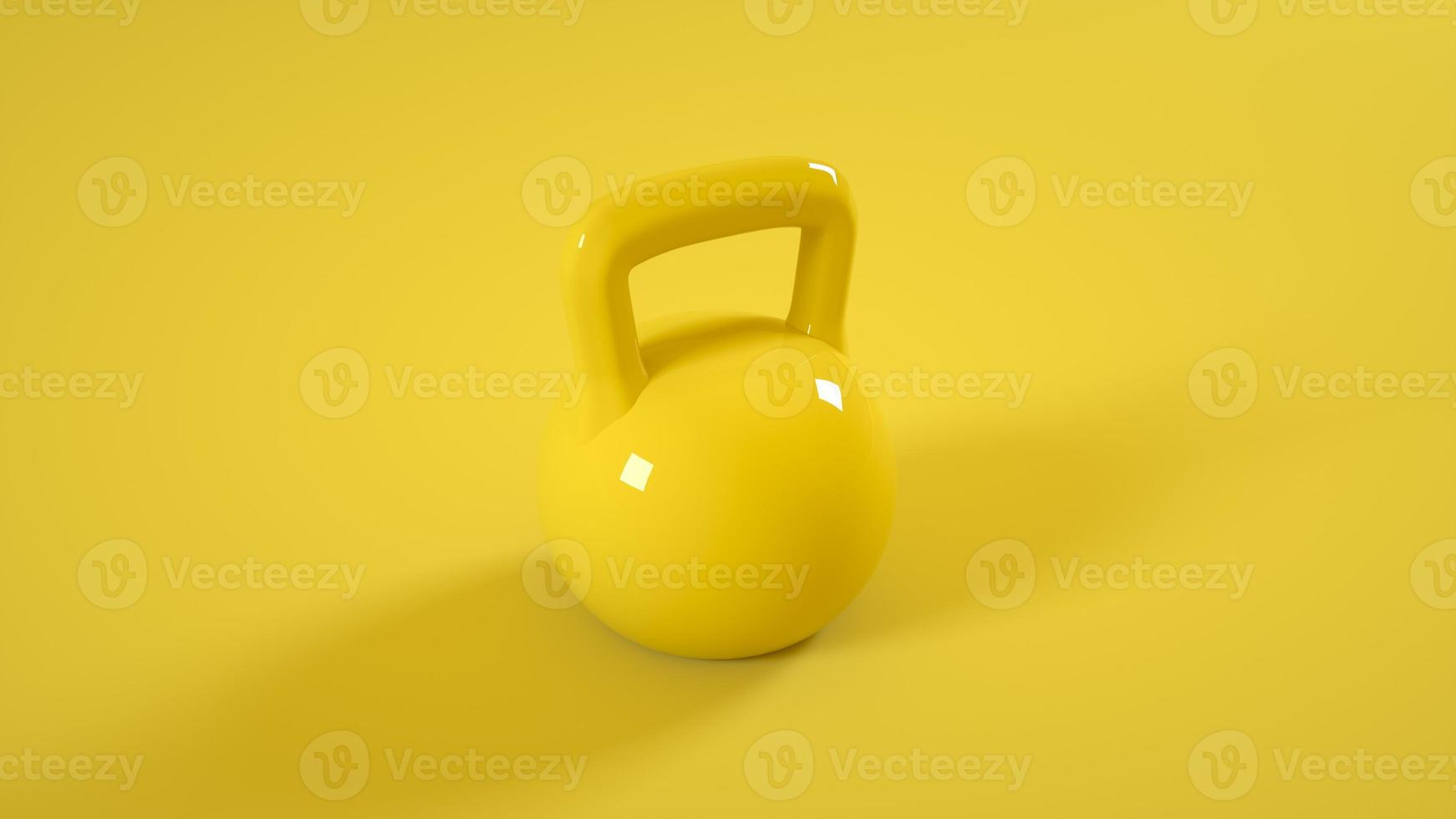 Metal kettlebell gym weight isolated on yellow background. 3d rendering photo