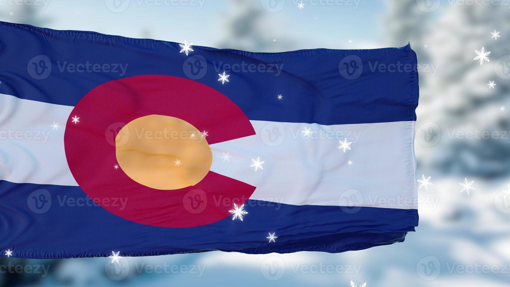 fondo de bandera de copos de nieve de invierno de colorado. Estados Unidos de América. ilustración 3d foto