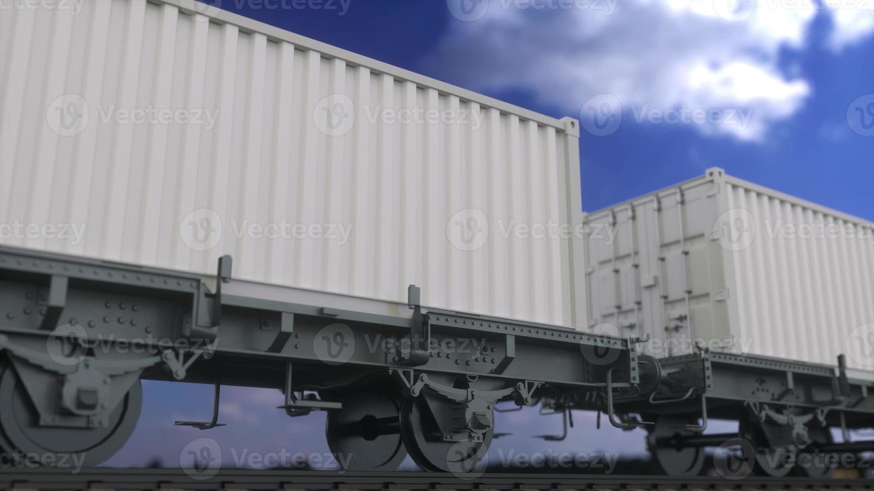 Cargo train with blank white containers. Railway transportation. 3d rendering photo