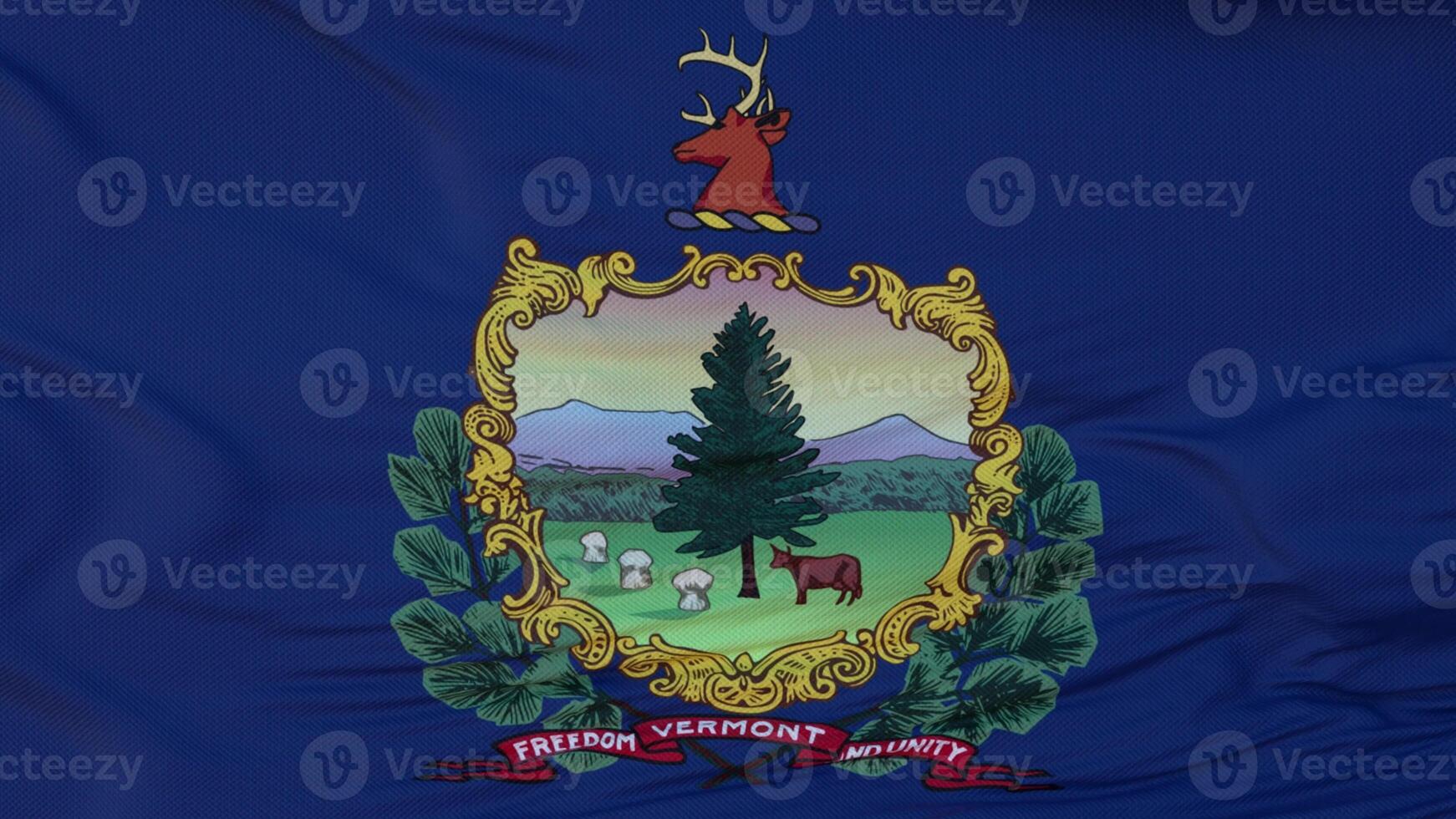 Flag of Vermont state, region of the United States, waving at wind. 3d rendering photo