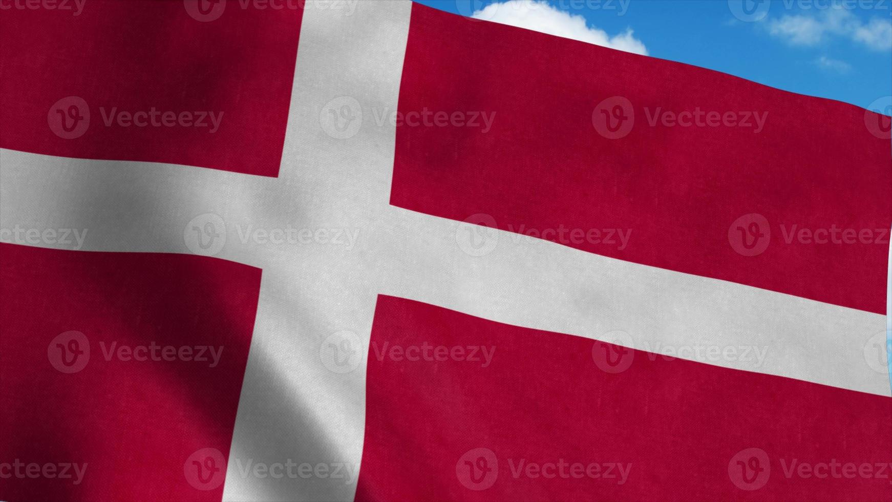 Denmark flag waving in the wind, blue sky background. 3d rendering photo