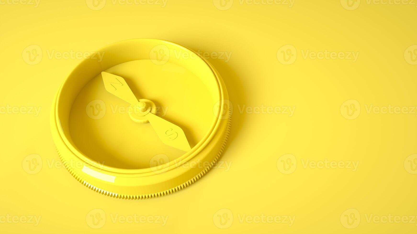 Vintage compass isolated on yellow background. 3d rendering photo