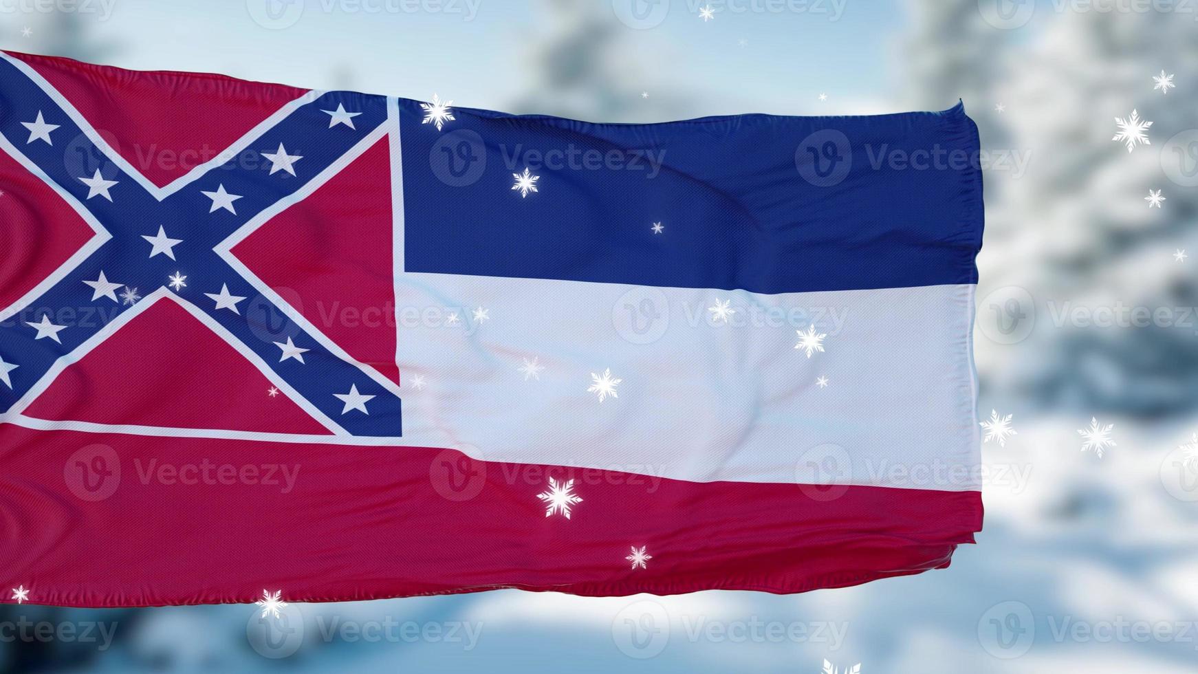 Fondo de bandera de copos de nieve de invierno de Mississippi. Estados Unidos de América. ilustración 3d foto