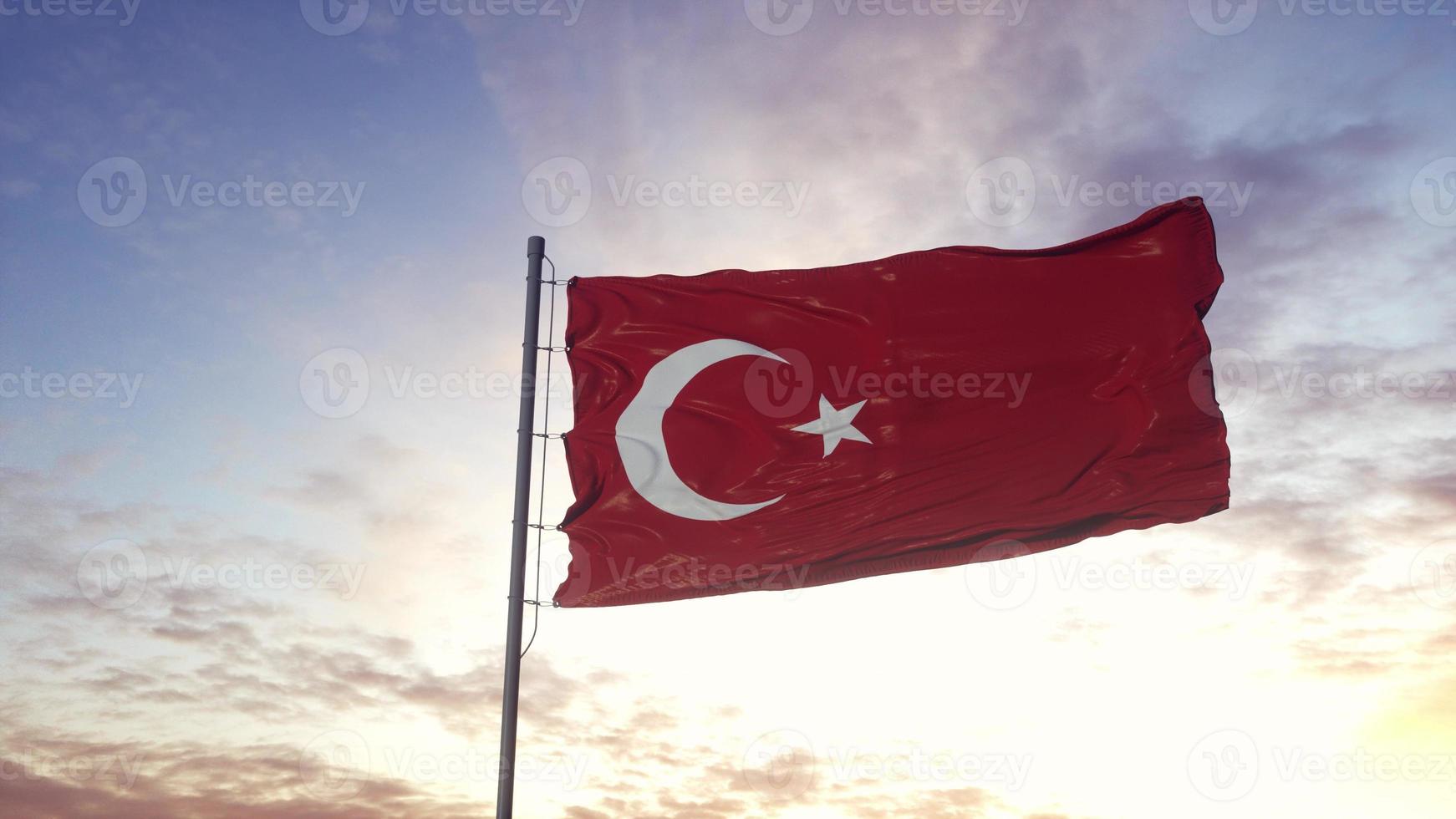 bandera de turquía ondeando en el viento. ilustración 3d foto