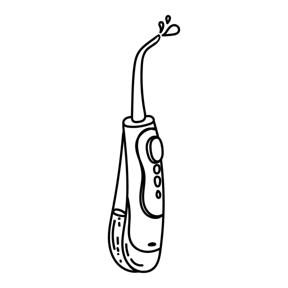 Oral irrigator, hand-drawn doodle-style element. Teeth, hygiene. Simple vector in a linear style for logo, icons and emblem - toothbrushing tool - irrigator.