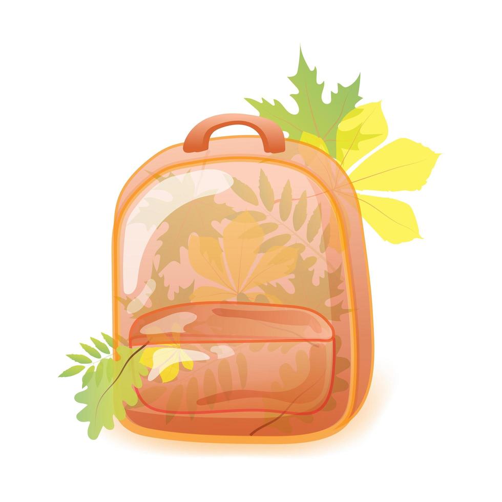 postal al día del conocimiento. mochila escolar con hojas de otoño. vector en estilo de dibujos animados. otoño. mochila. adecuado para ilustraciones, felicitaciones y carteles.