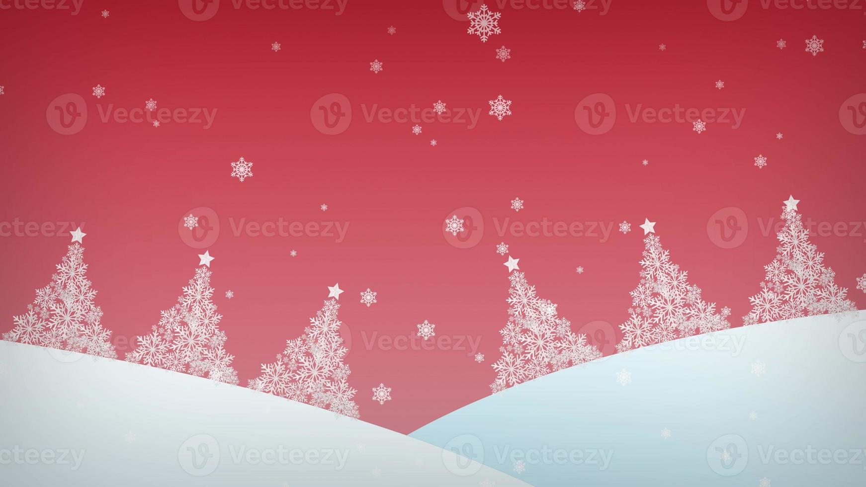 Winter snowfall on a red background. Merry Christmas and Happy New Year concept. 3d rendering photo