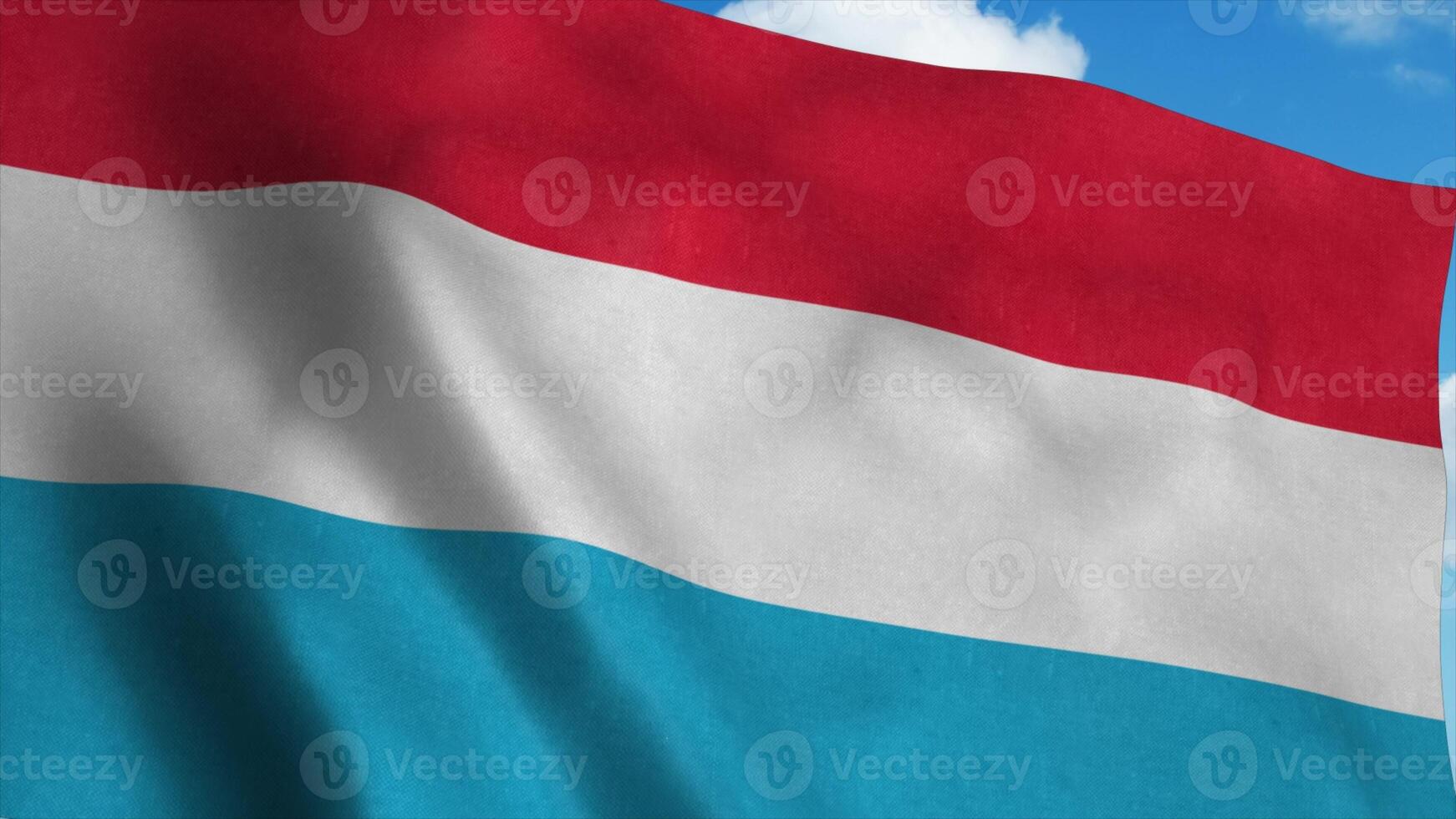 Luxembourg flag waving in the wind, blue sky background. 3d rendering photo