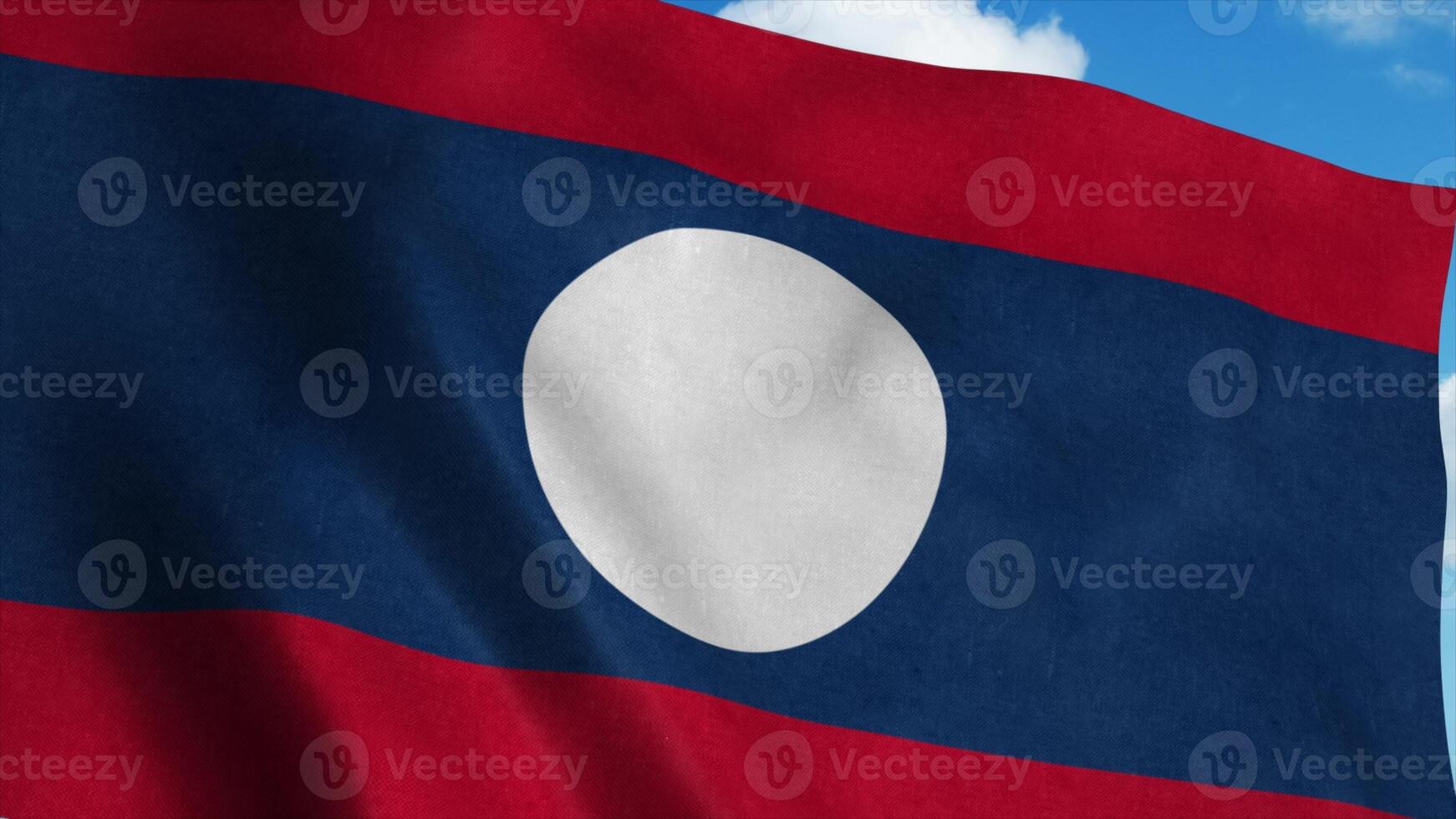 Laos flag waving in the wind, blue sky background. 3d rendering photo