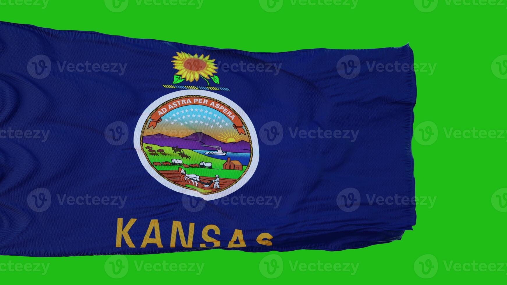 Flag of Kansas on Green Screen. Perfect for your own background using green screen. 3d rendering photo