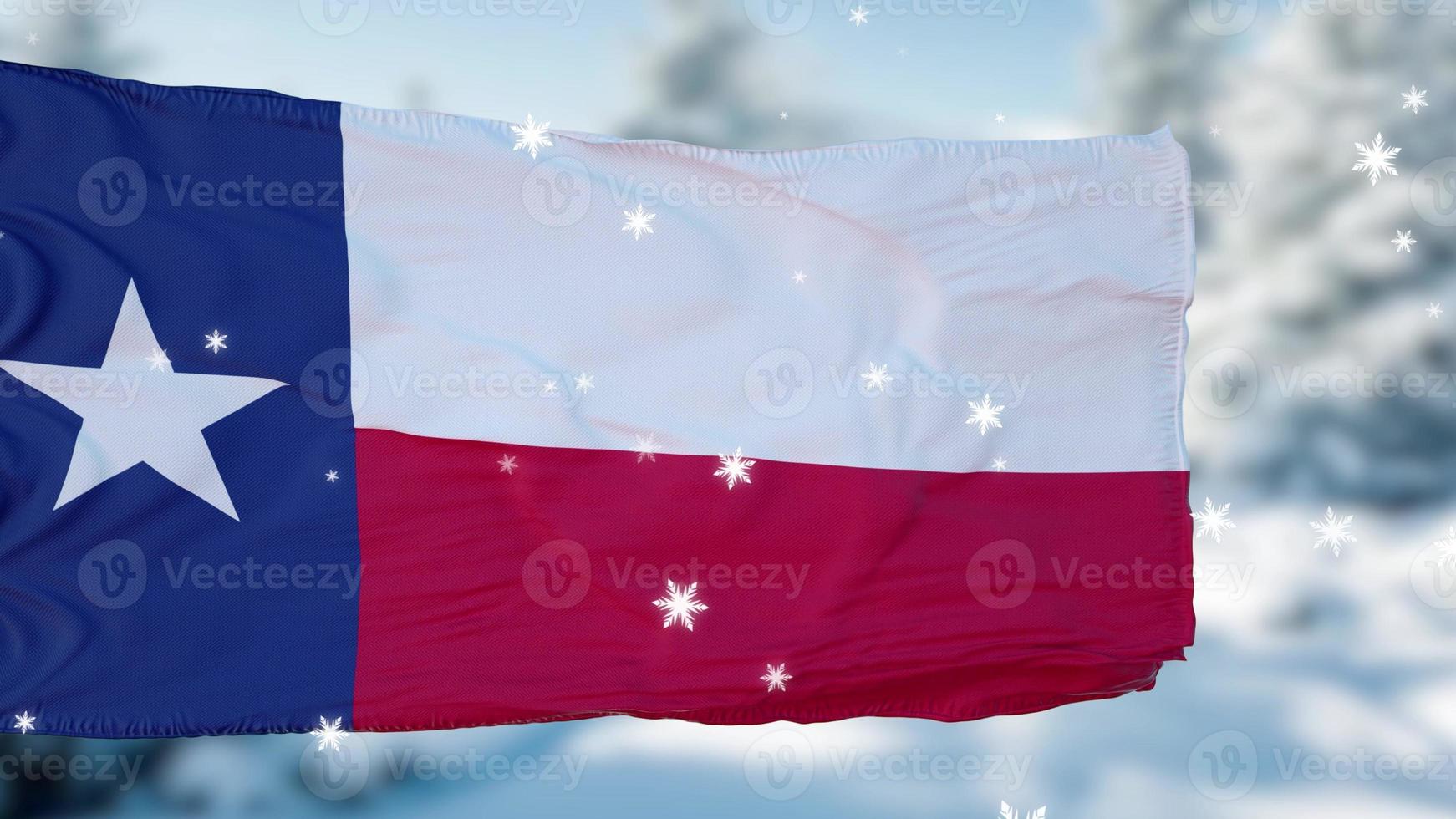 Fondo de bandera de copos de nieve de invierno de Texas. Estados Unidos de América. ilustración 3d foto