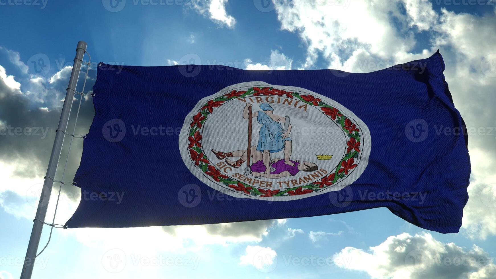 Flag of american state of Virginia, region of the United States, waving at wind. 3d rendering photo