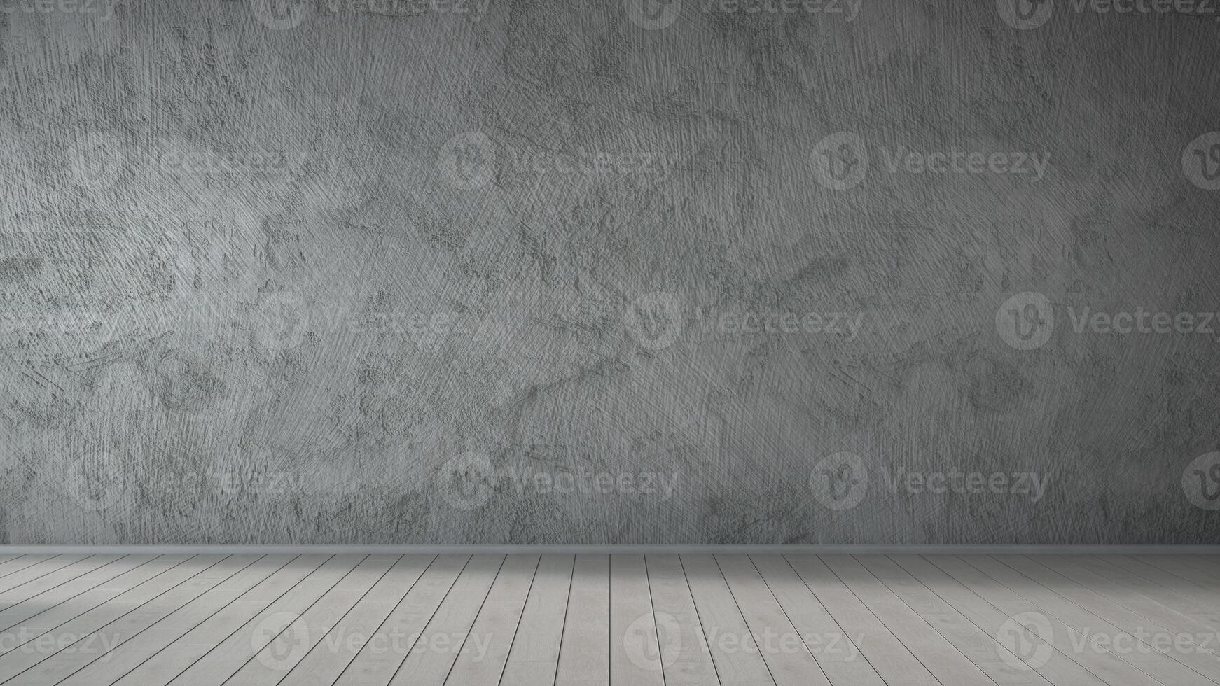 Empty room with concrete wall and wooden floor, grey background. 3d rendering photo