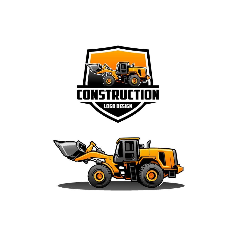 set of loader bulldozer excavator ready made logo vector