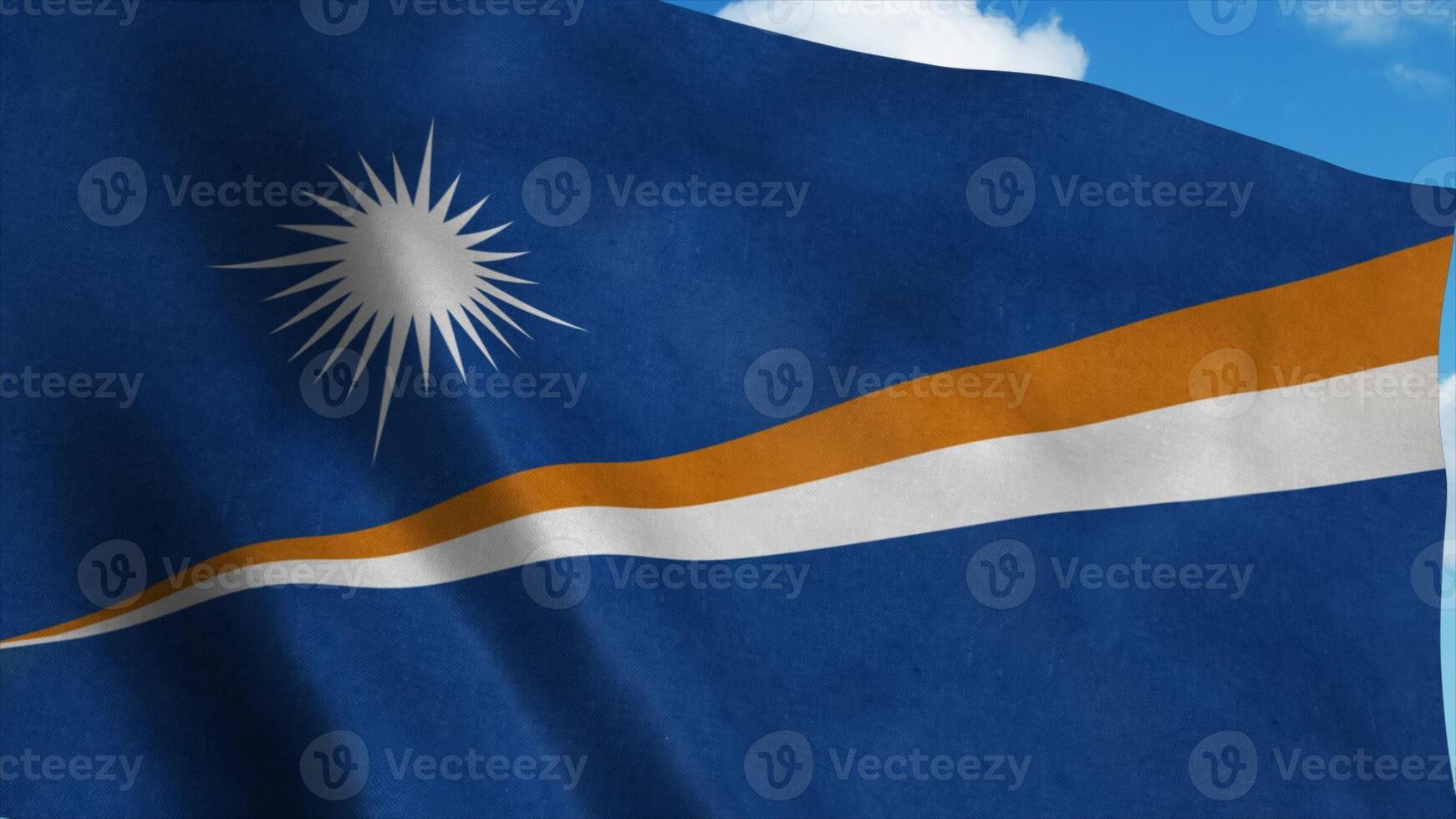 Marshall Islands flag waving in the wind, blue sky background. 3d rendering photo