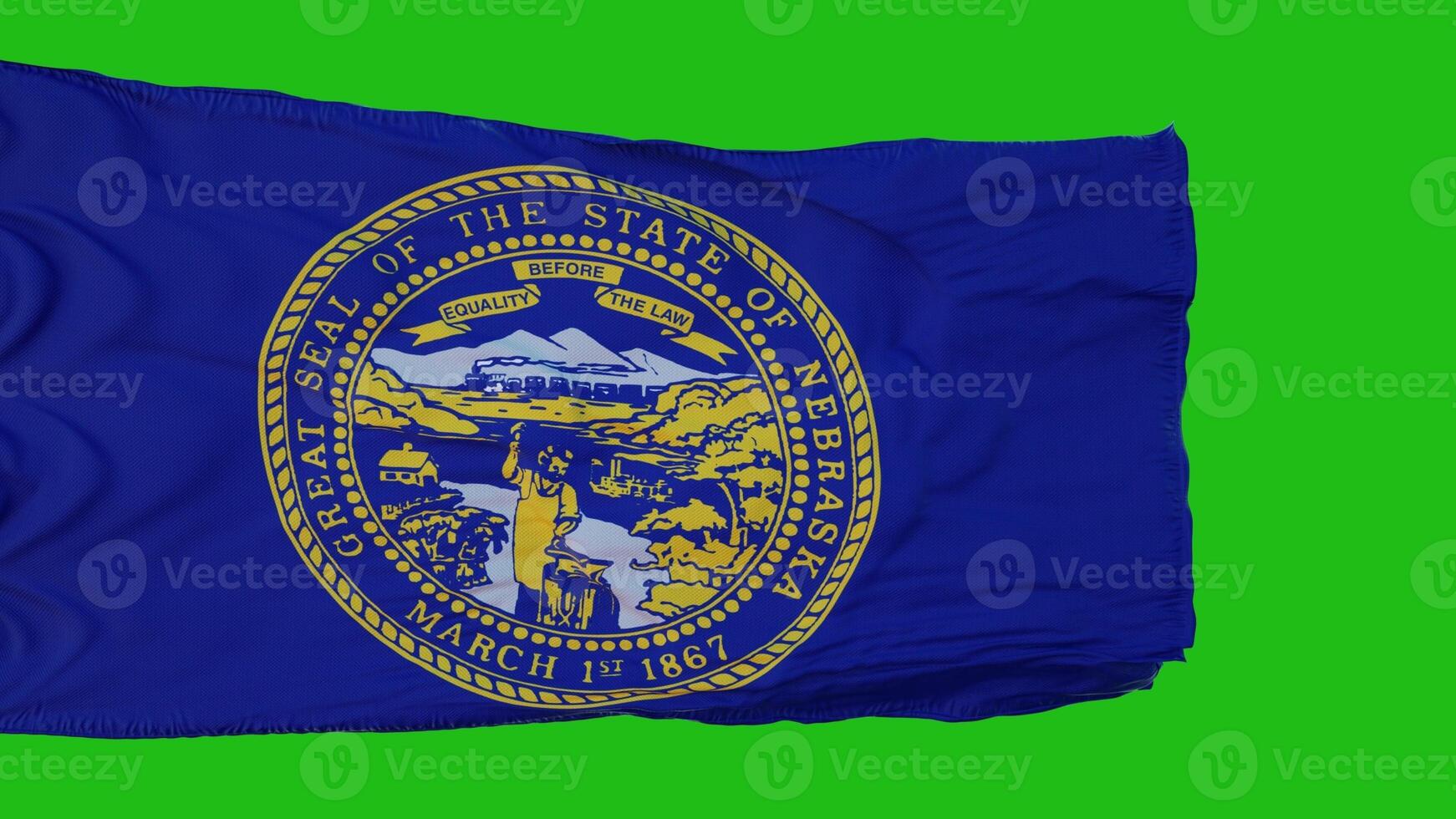 Flag of Nebraska on Green Screen. Perfect for your own background using green screen. 3d rendering photo