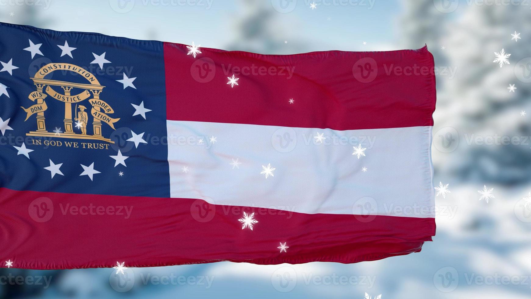 fondo de bandera de copos de nieve de invierno de georgia. Estados Unidos de América. ilustración 3d foto